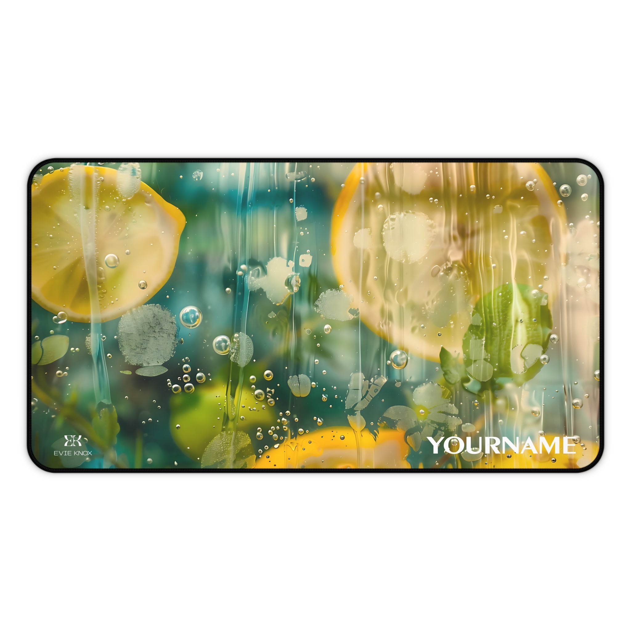 Citrus Bubbles Desk Mat — Vibrant Lemon & Water Droplet Mouse Pad