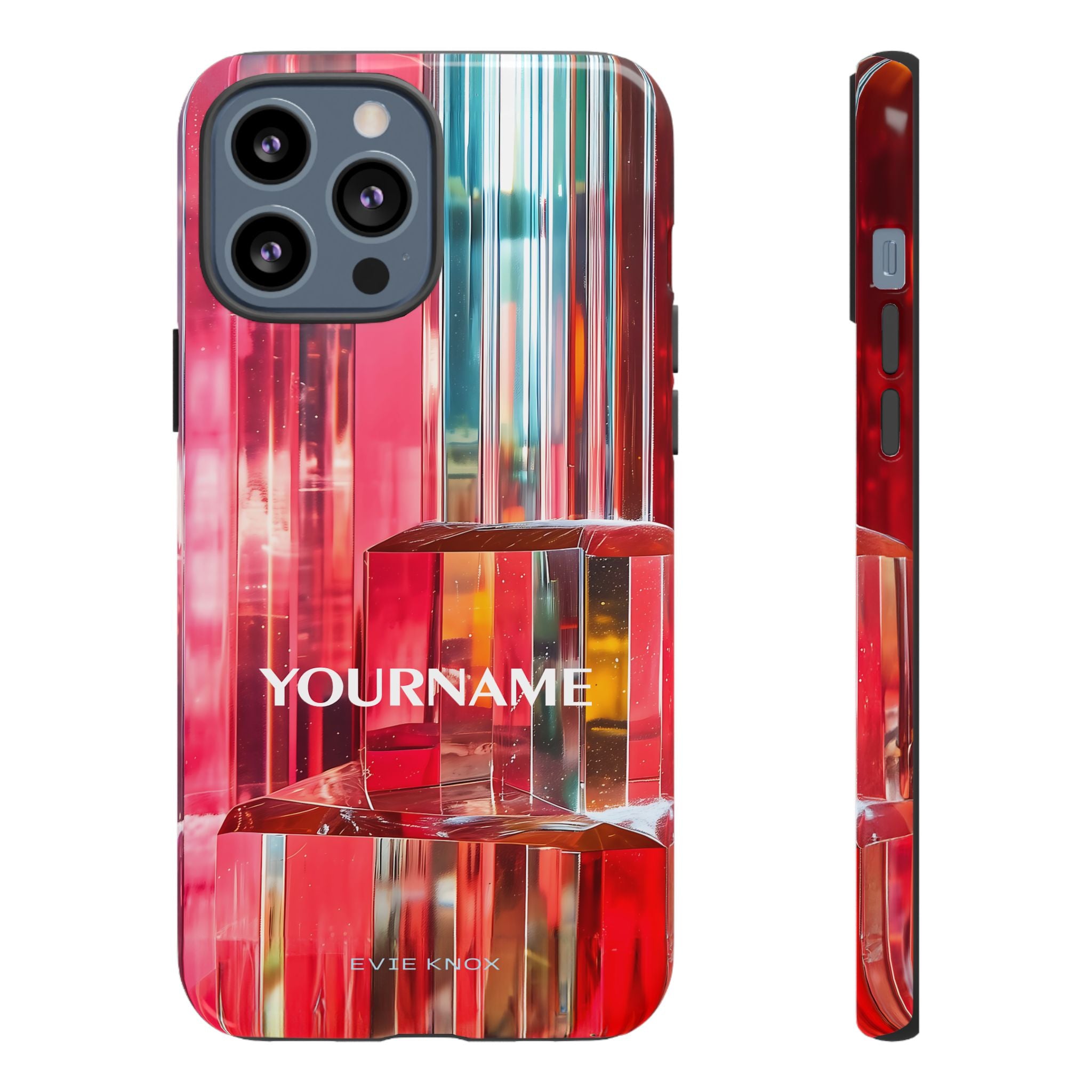 Abstract Prism Tough Phone Case — Red Geometric Crystal Design