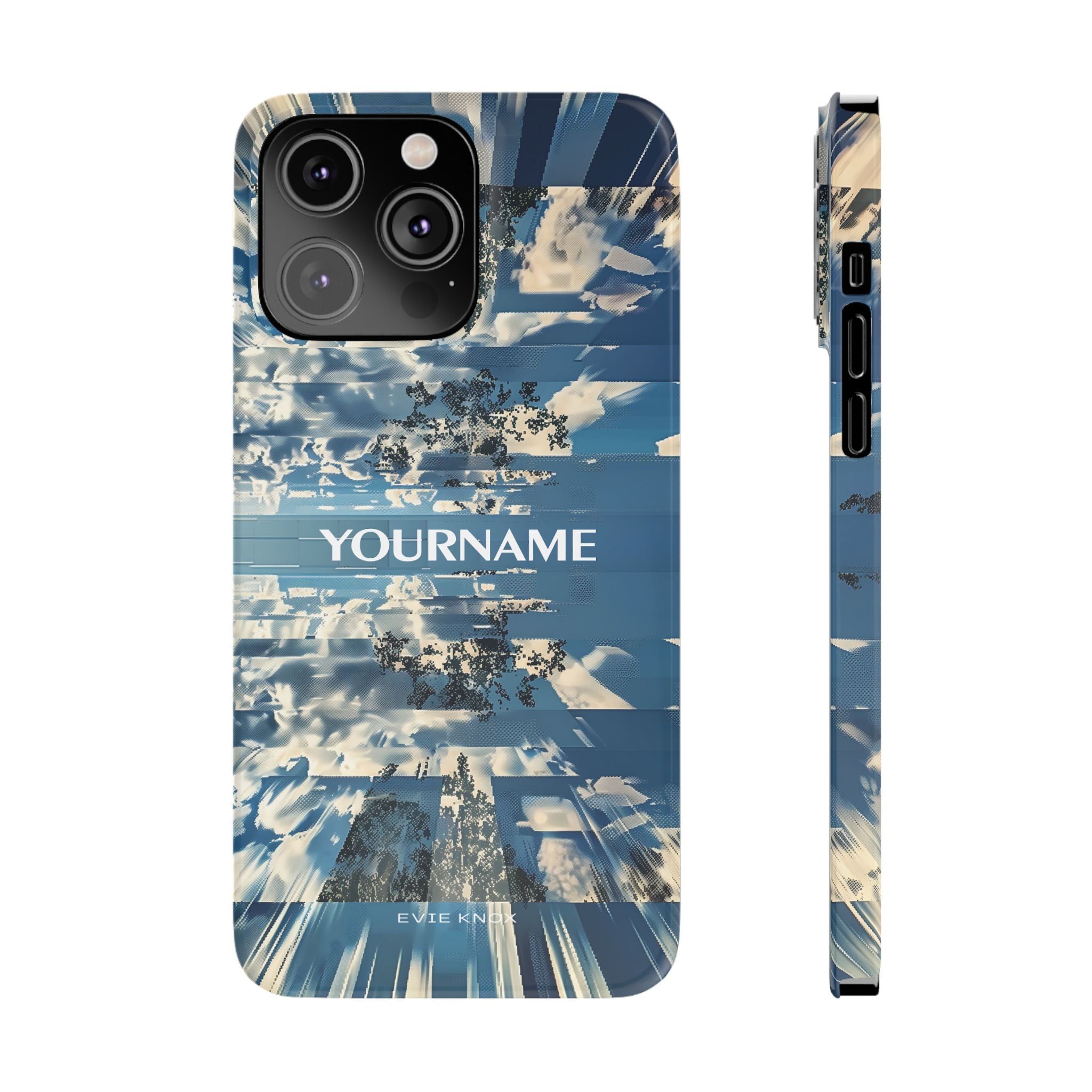 Abstract Prismatic Blue Sky Slim Phone Case — Glitch Cloudscape Design