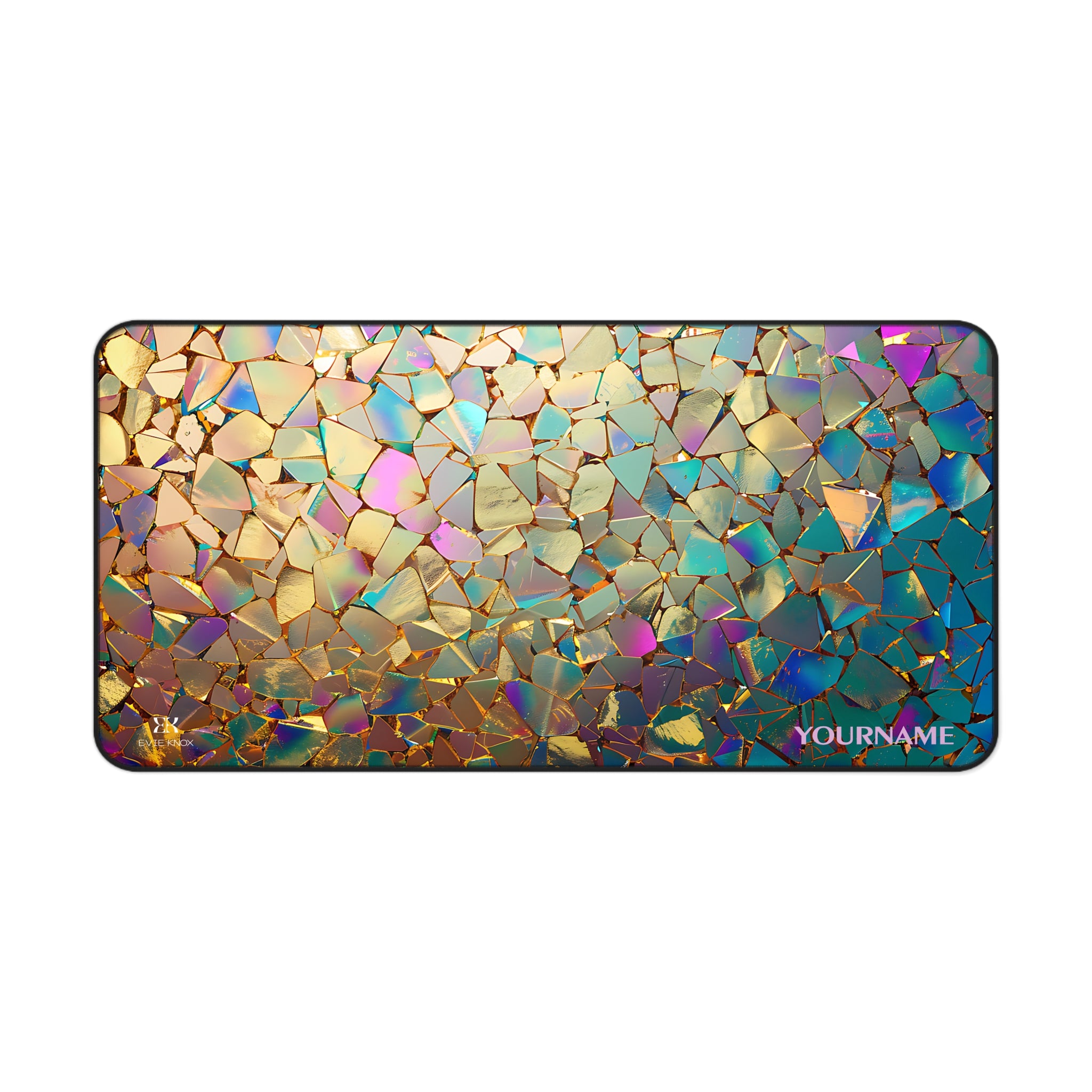 Iridescent Platinum Mosaic Desk Mat — Personalized Glitter Tile Mouse Pad_