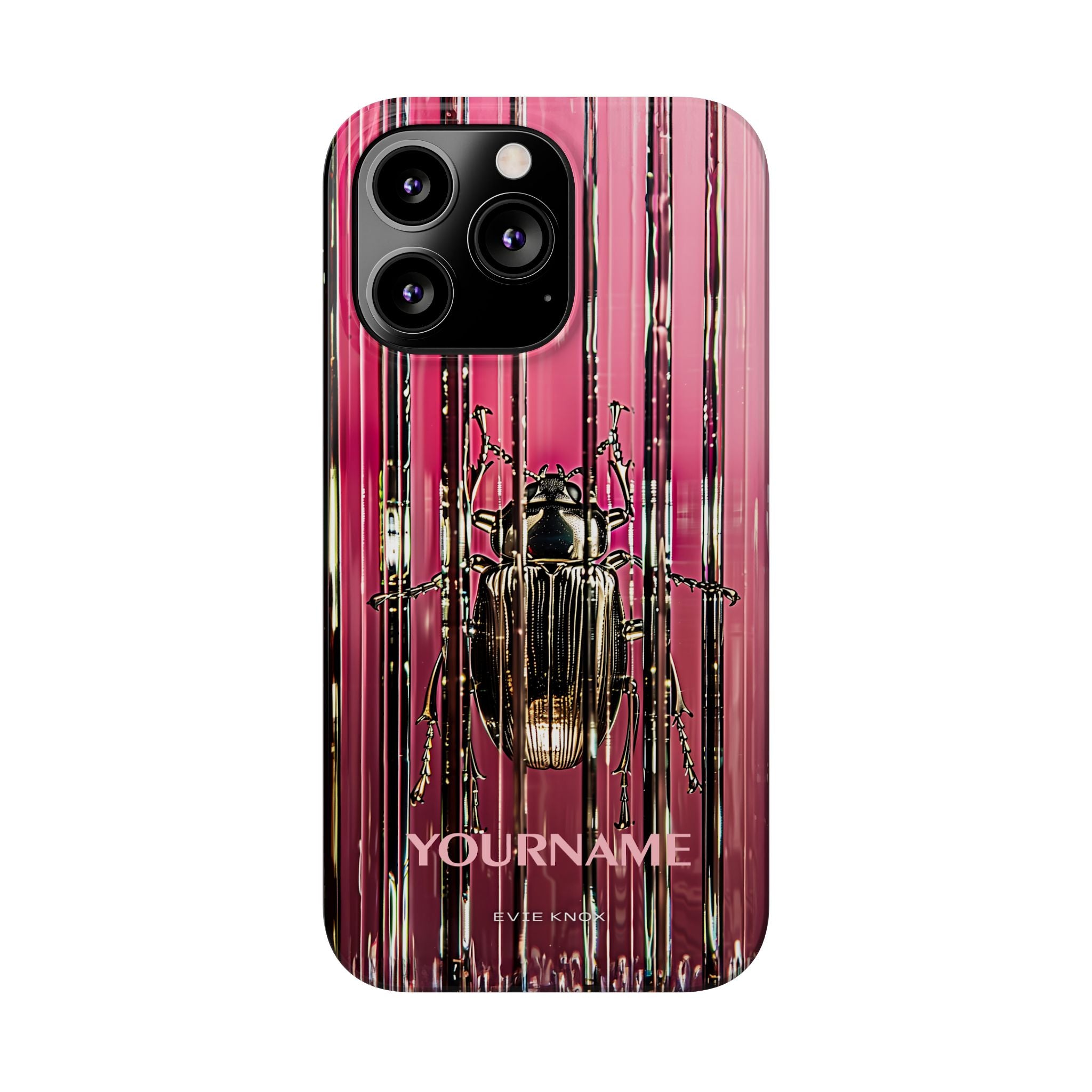 Pink Silver Beetle In Art Glass Slim iPhone Case — Personalized Phone Cover