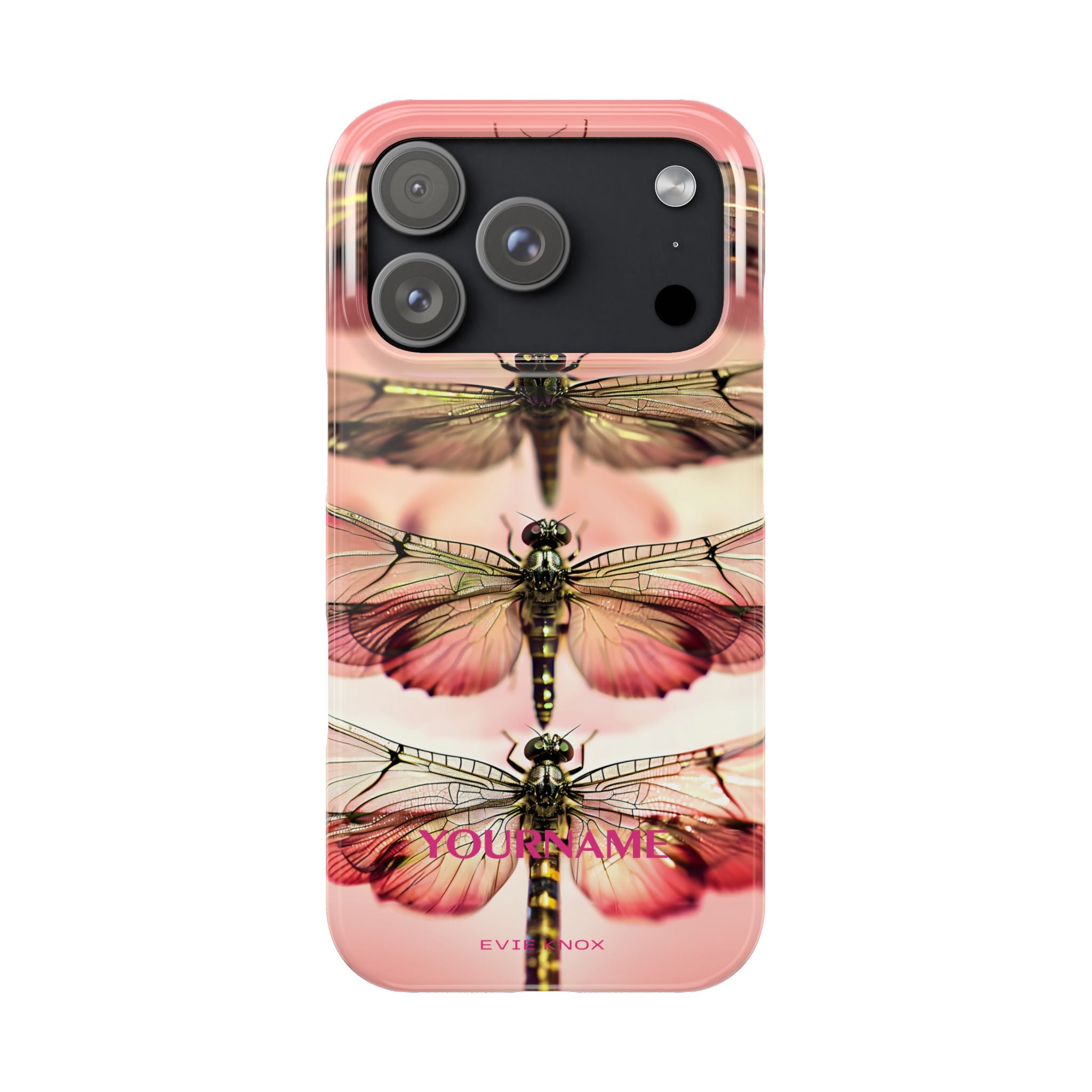 Dragonfly Array Slim Phone Case — Pink Floral Insect Art Protective Cover