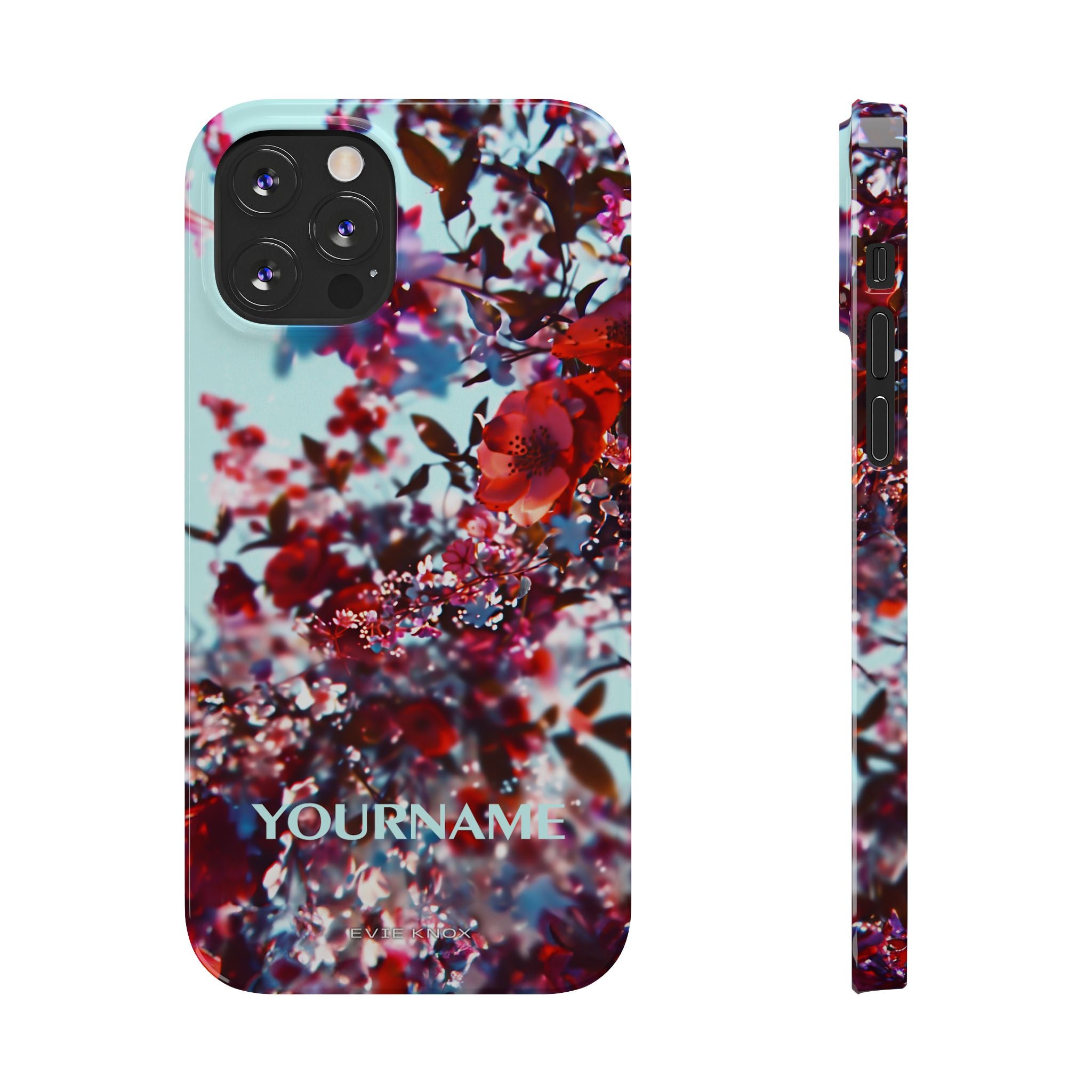 Red Cherry Blossom Floral Slim iPhone Case