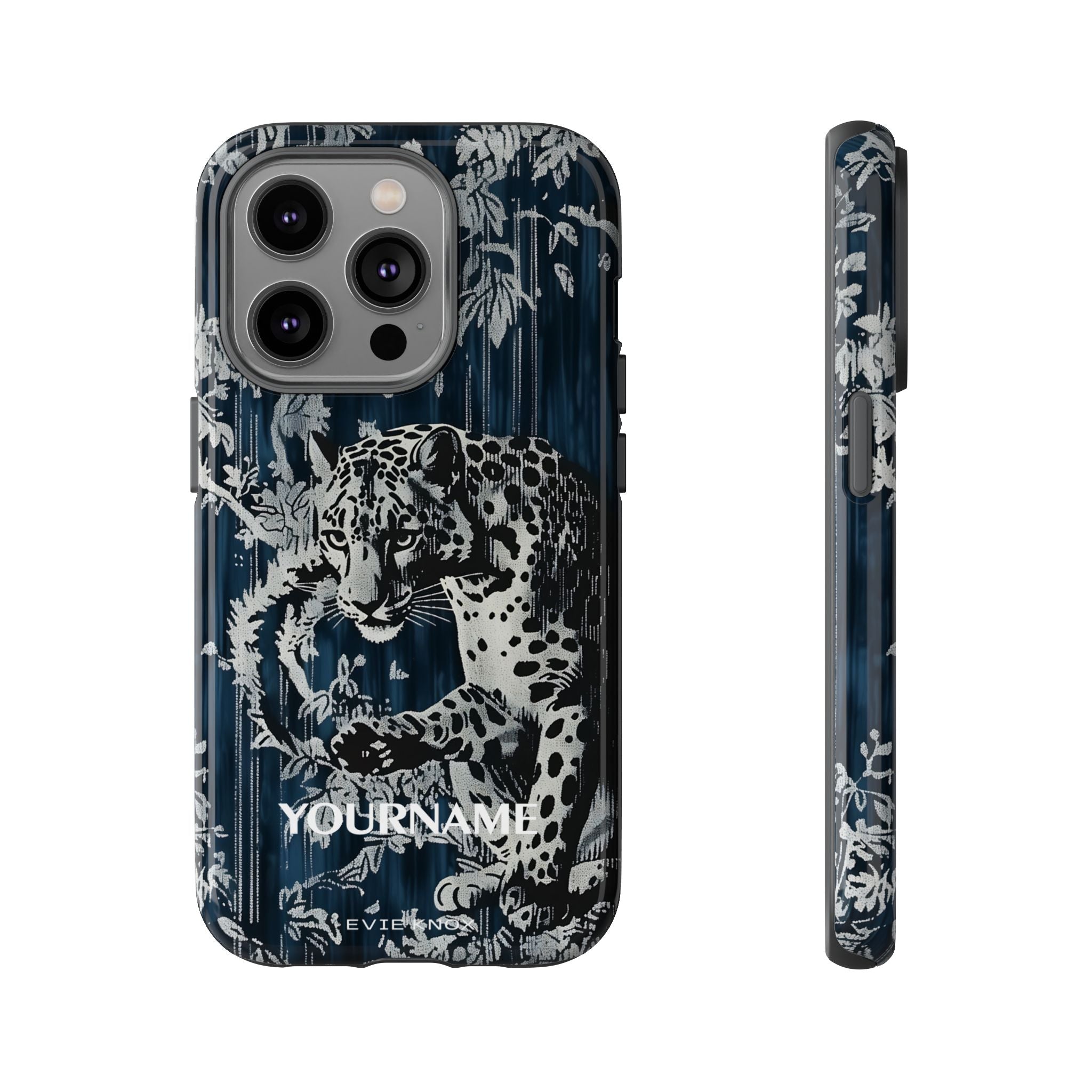 Indigo Leopard Phone Case — Tough Dark Floral iPhone Cover