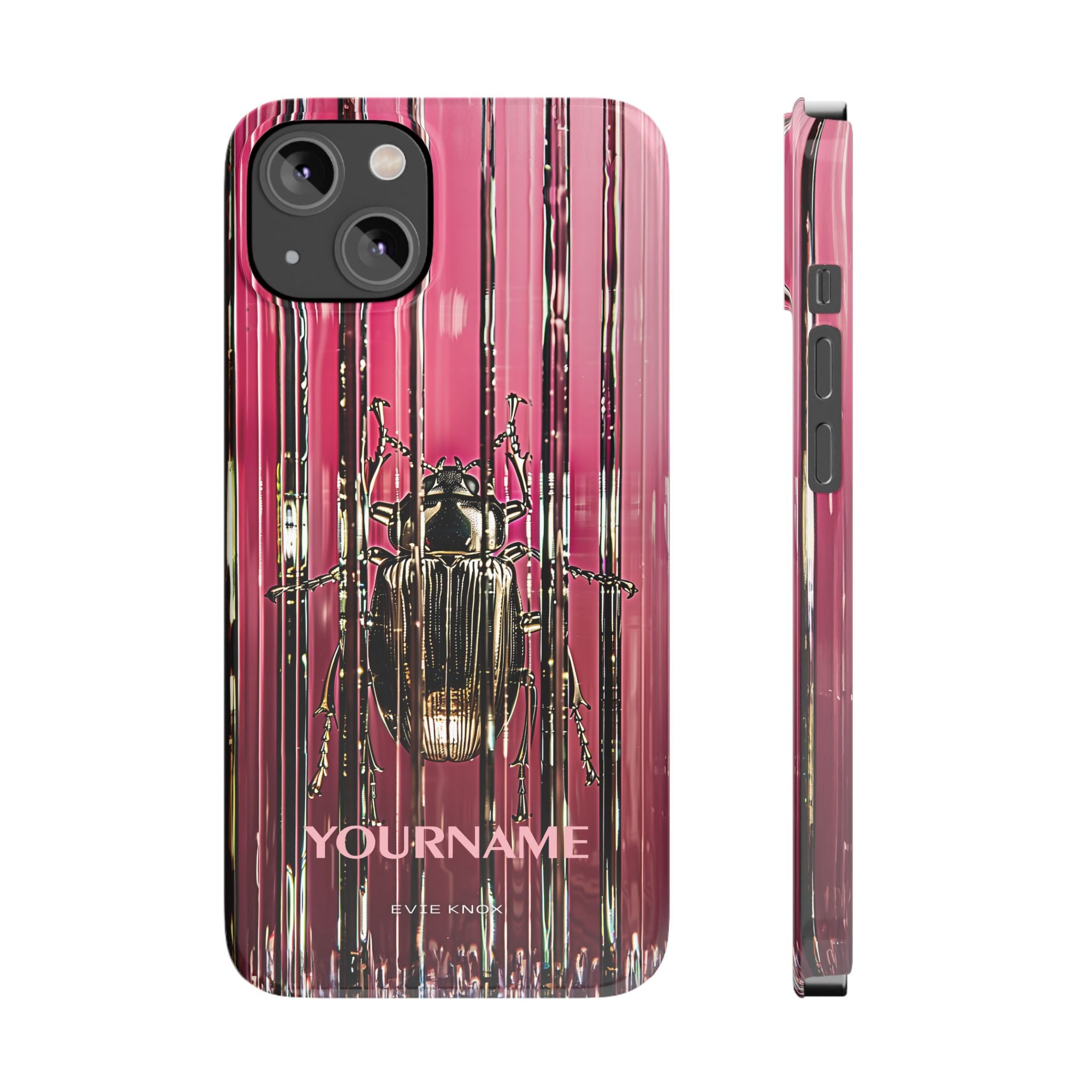 Pink Silver Beetle In Art Glass Slim iPhone Case — Personalized Phone Cover