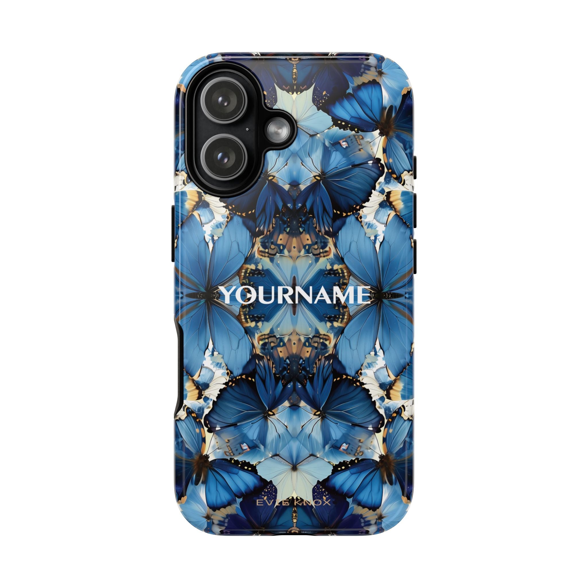 Blue Butterfly Phone Case — Personalized Tough Case with Kaleidoscope Design