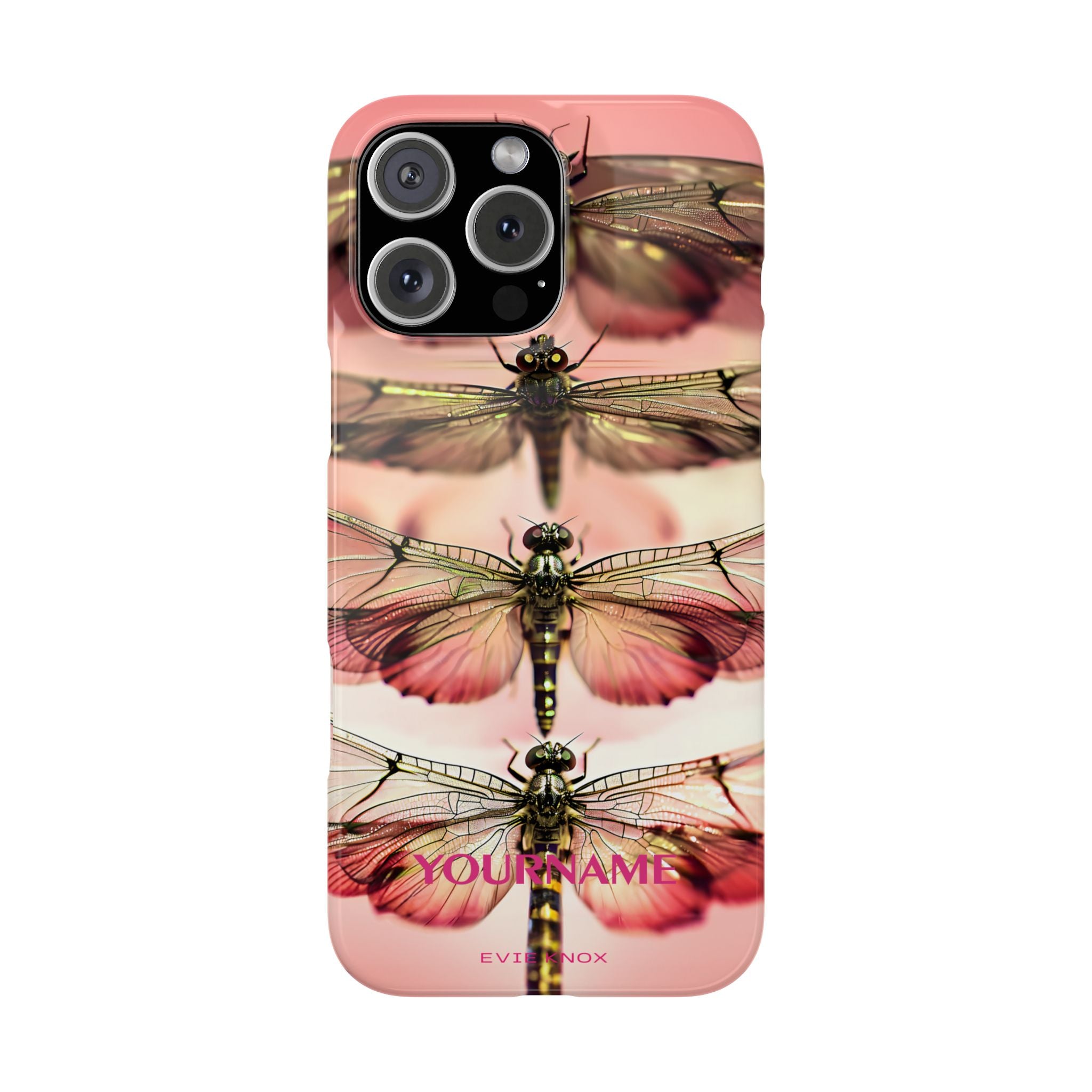Dragonfly Array Slim Phone Case — Pink Floral Insect Art Protective Cover