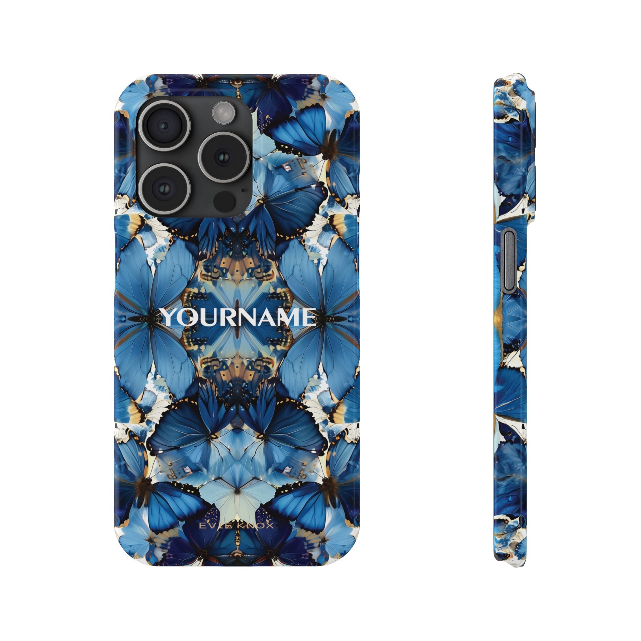 Blue Butterfly Kaleidoscope Slim Case — Protective Symmetry Pattern Phone Cover