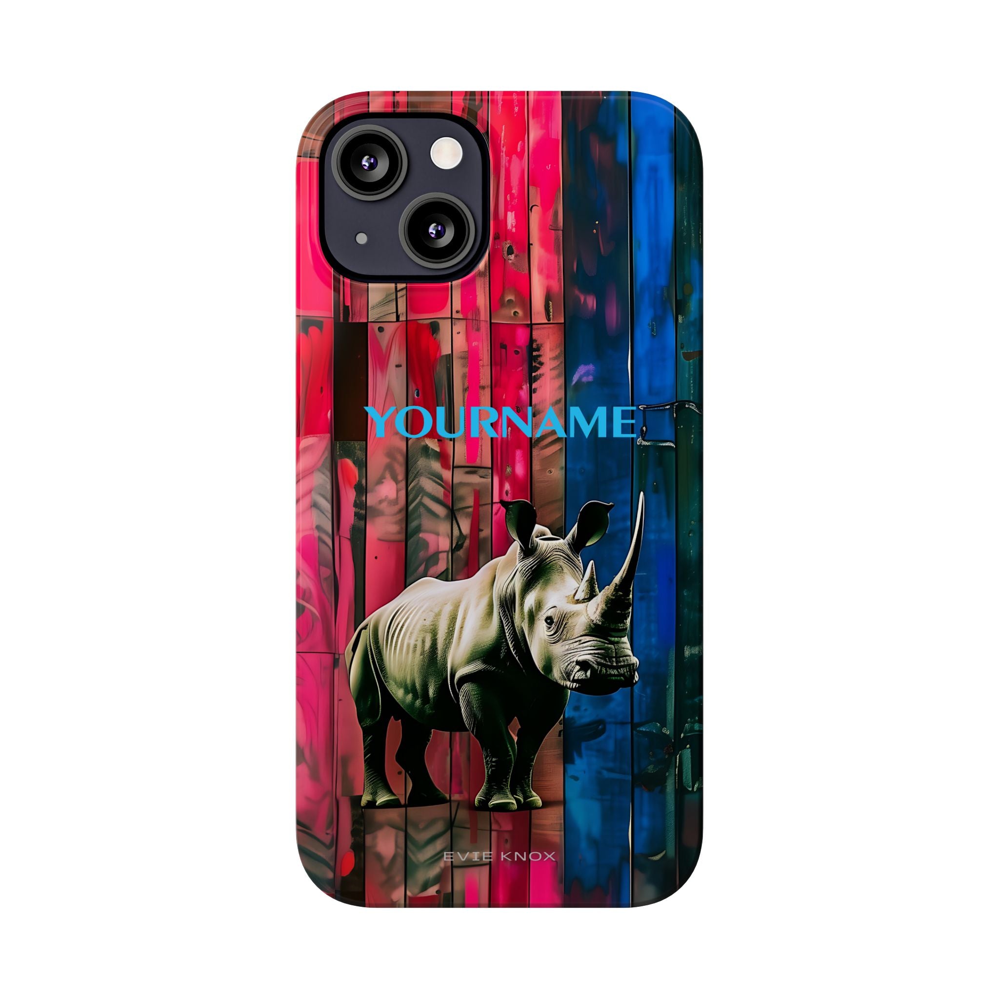 Rhino Pattern Slim Phone Case — Customized Colorful Wood Plank Design