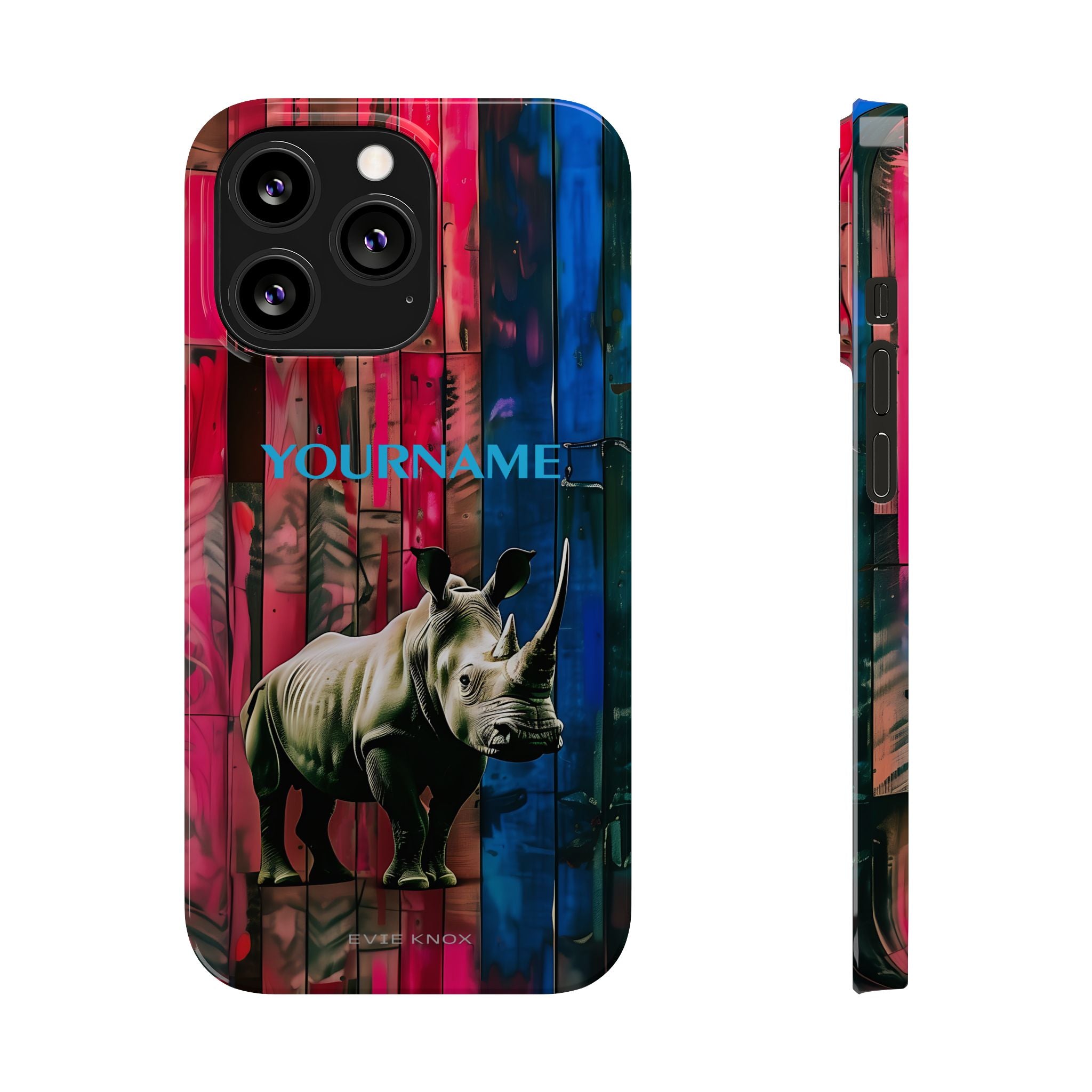 Rhino Pattern Slim Phone Case — Customized Colorful Wood Plank Design