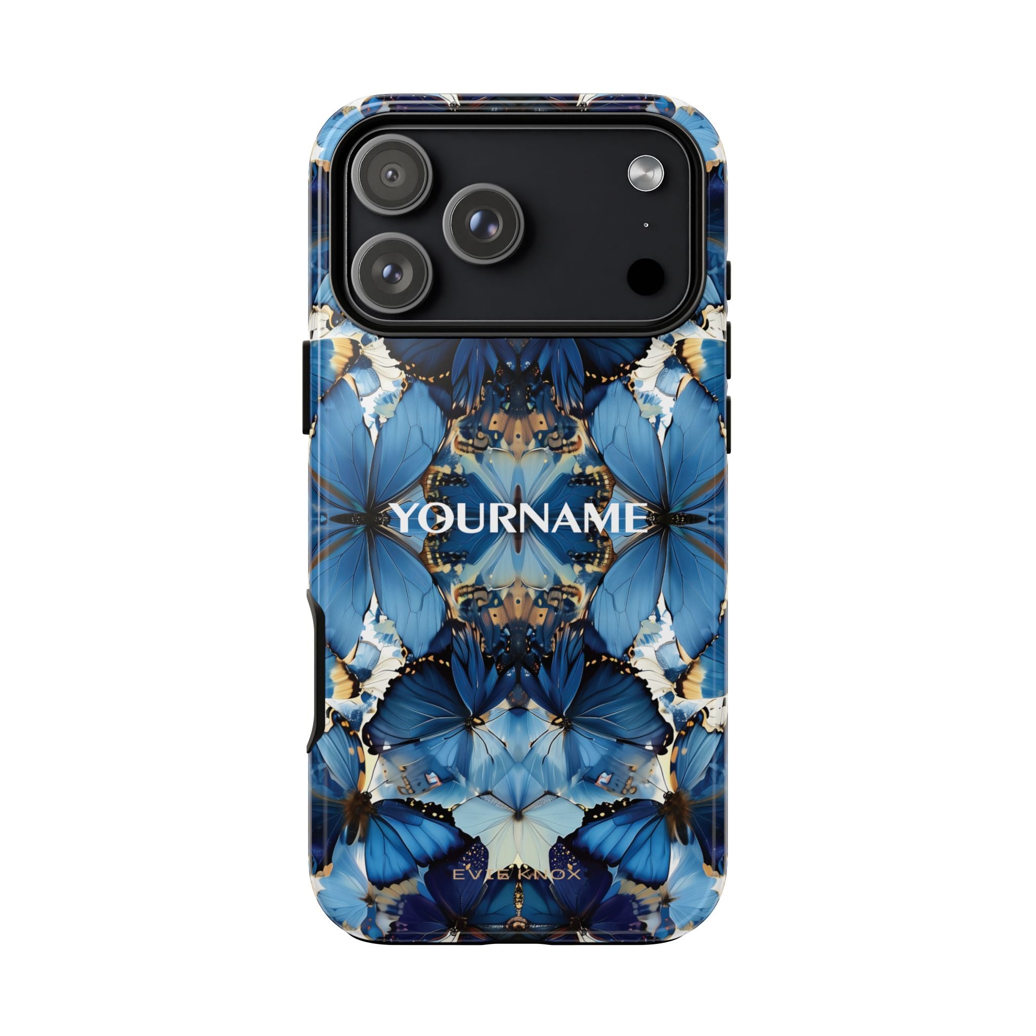 Blue Butterfly Phone Case — Personalized Tough Case with Kaleidoscope Design
