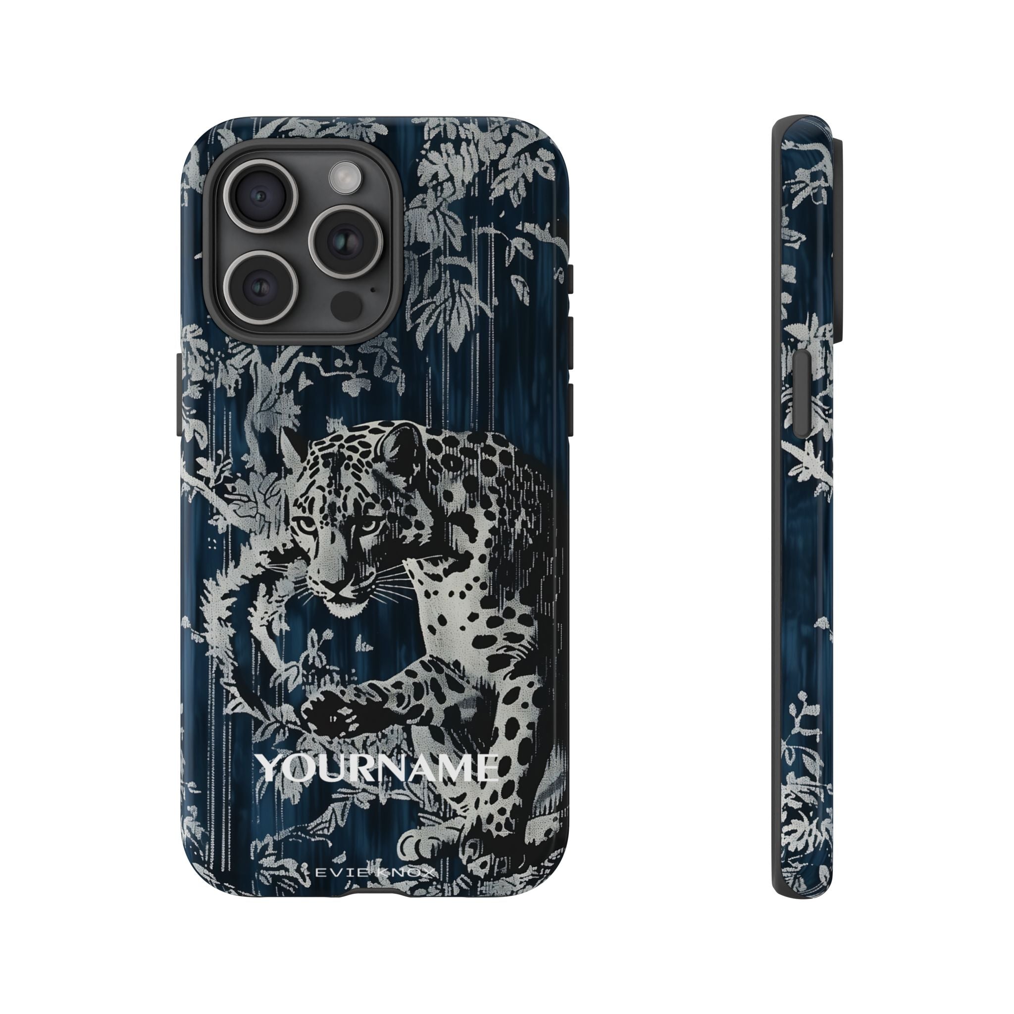 Indigo Leopard Phone Case — Tough Dark Floral iPhone Cover