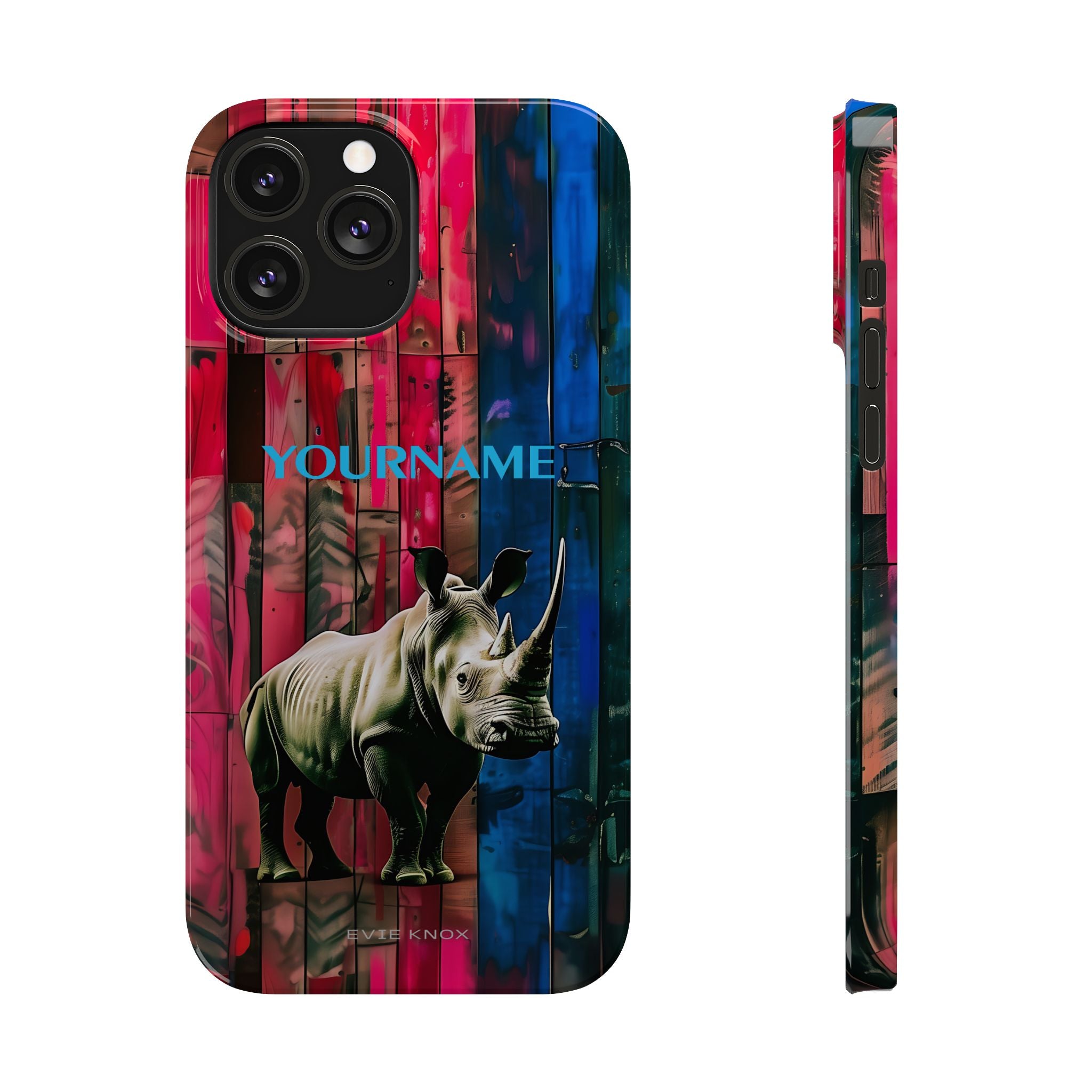 Rhino Pattern Slim Phone Case — Customized Colorful Wood Plank Design