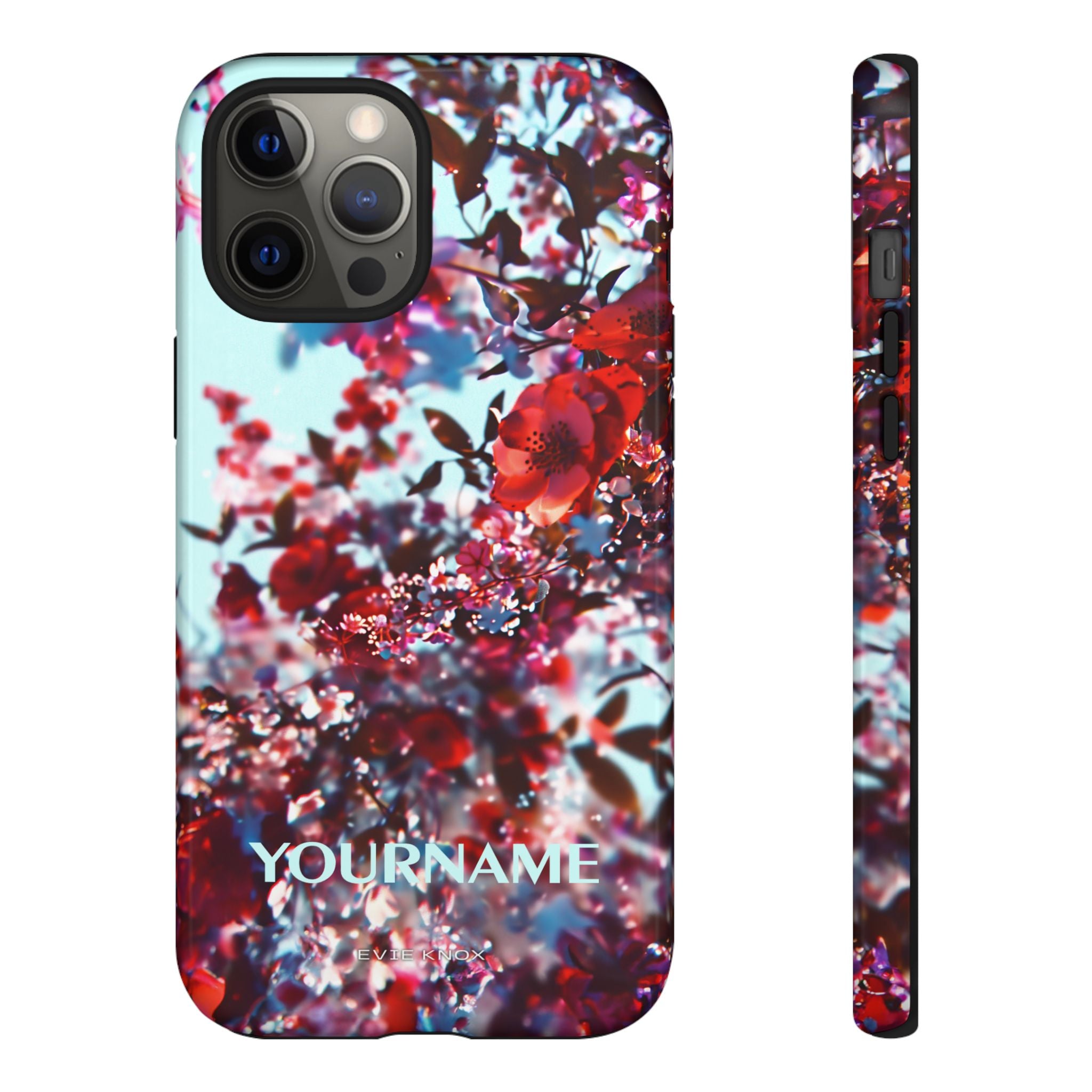 Red Cherry Blossom Floral Tough iPhone Case — Customizable Protective Cover
