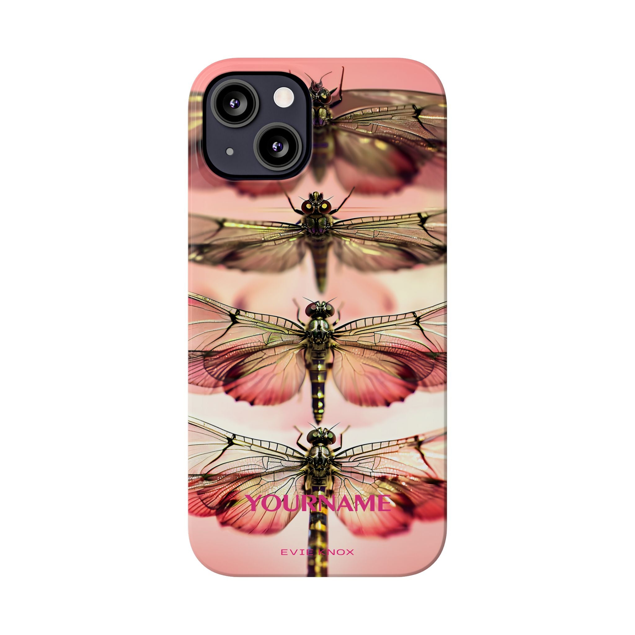 Dragonfly Array Slim Phone Case — Pink Floral Insect Art Protective Cover