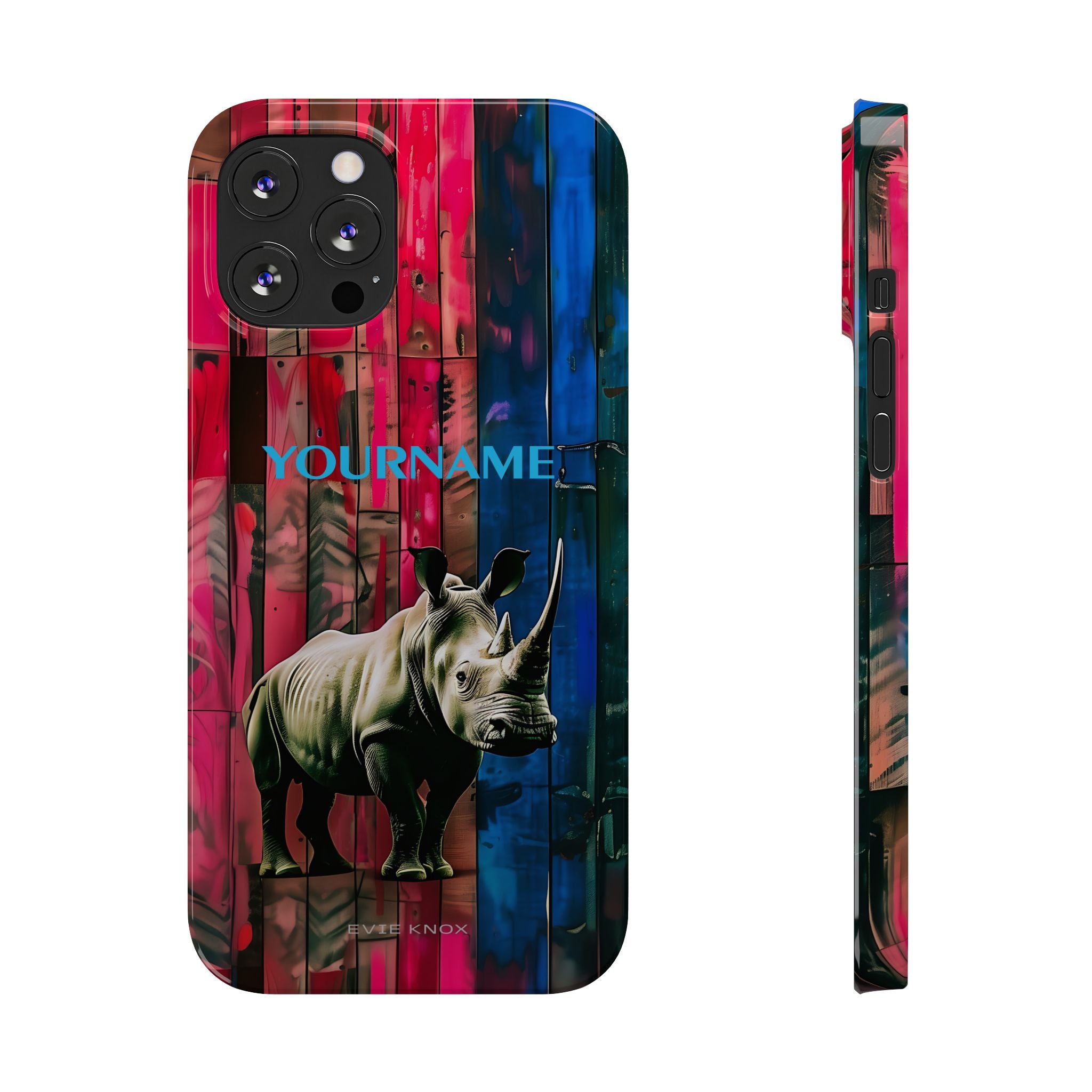 Rhino Pattern Slim Phone Case — Customized Colorful Wood Plank Design