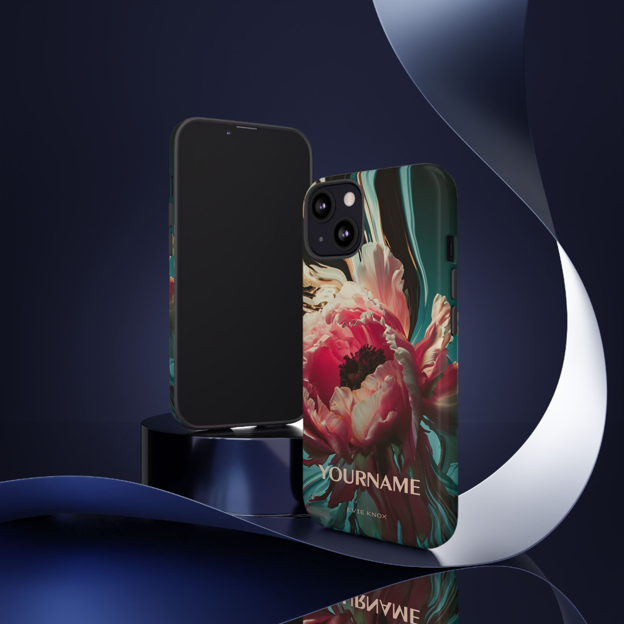 Floral Splash Tough Phone Case — Dark Teal & Pink Peony Design