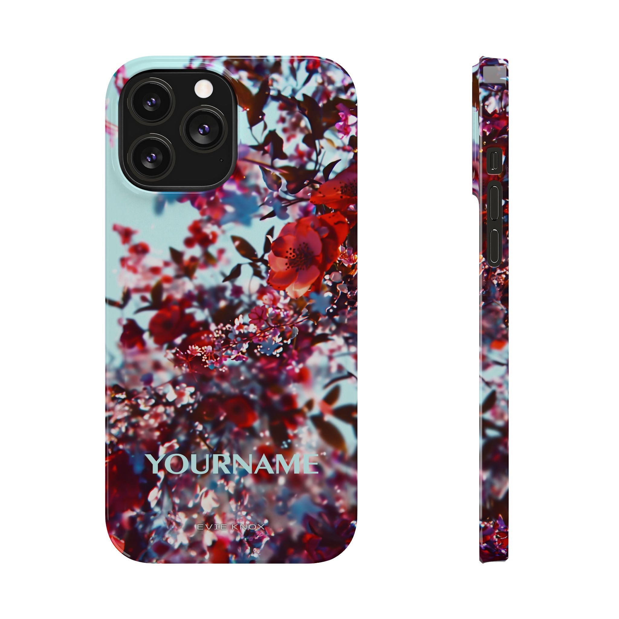 Red Cherry Blossom Floral Slim iPhone Case