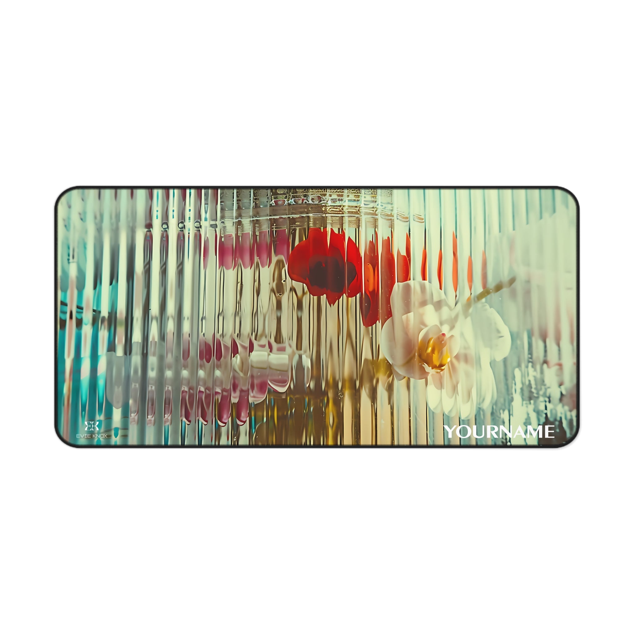 Floral Ripple Desk Mat — Blurred Glass Orchid & Poppy Design