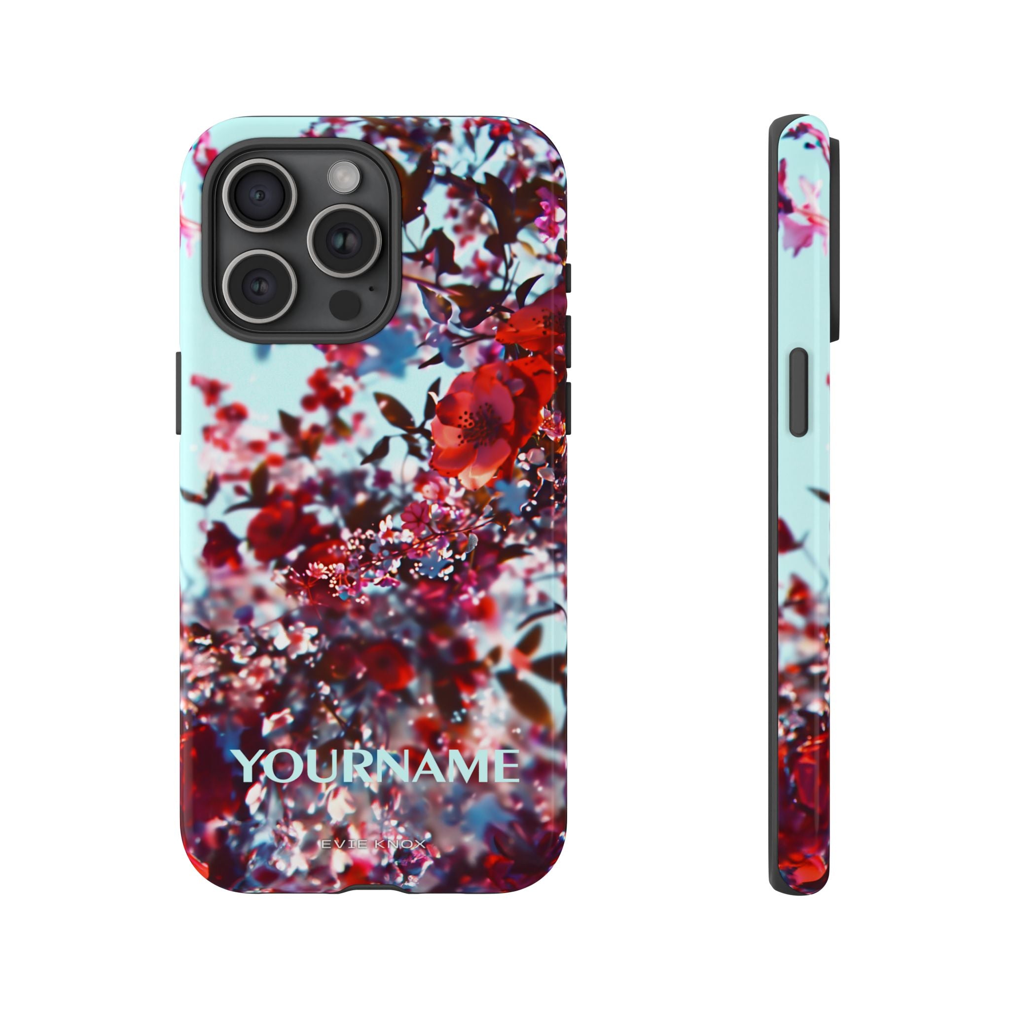 Red Cherry Blossom Floral Tough iPhone Case — Customizable Protective Cover