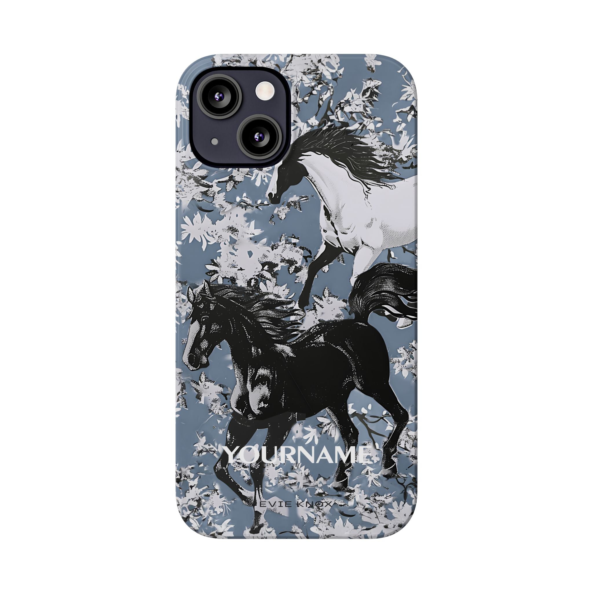 Horses on Dusty Blue Floral Pattern Slim Phone Case - Personalizable iPhone Case