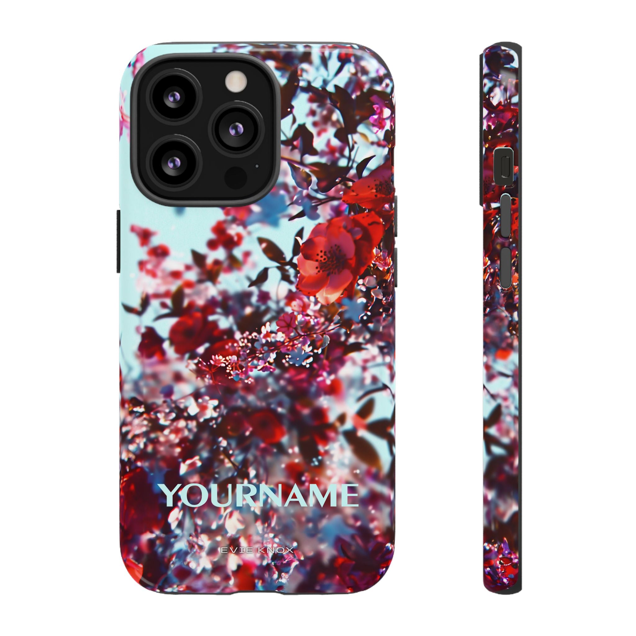 Red Cherry Blossom Floral Tough iPhone Case — Customizable Protective Cover