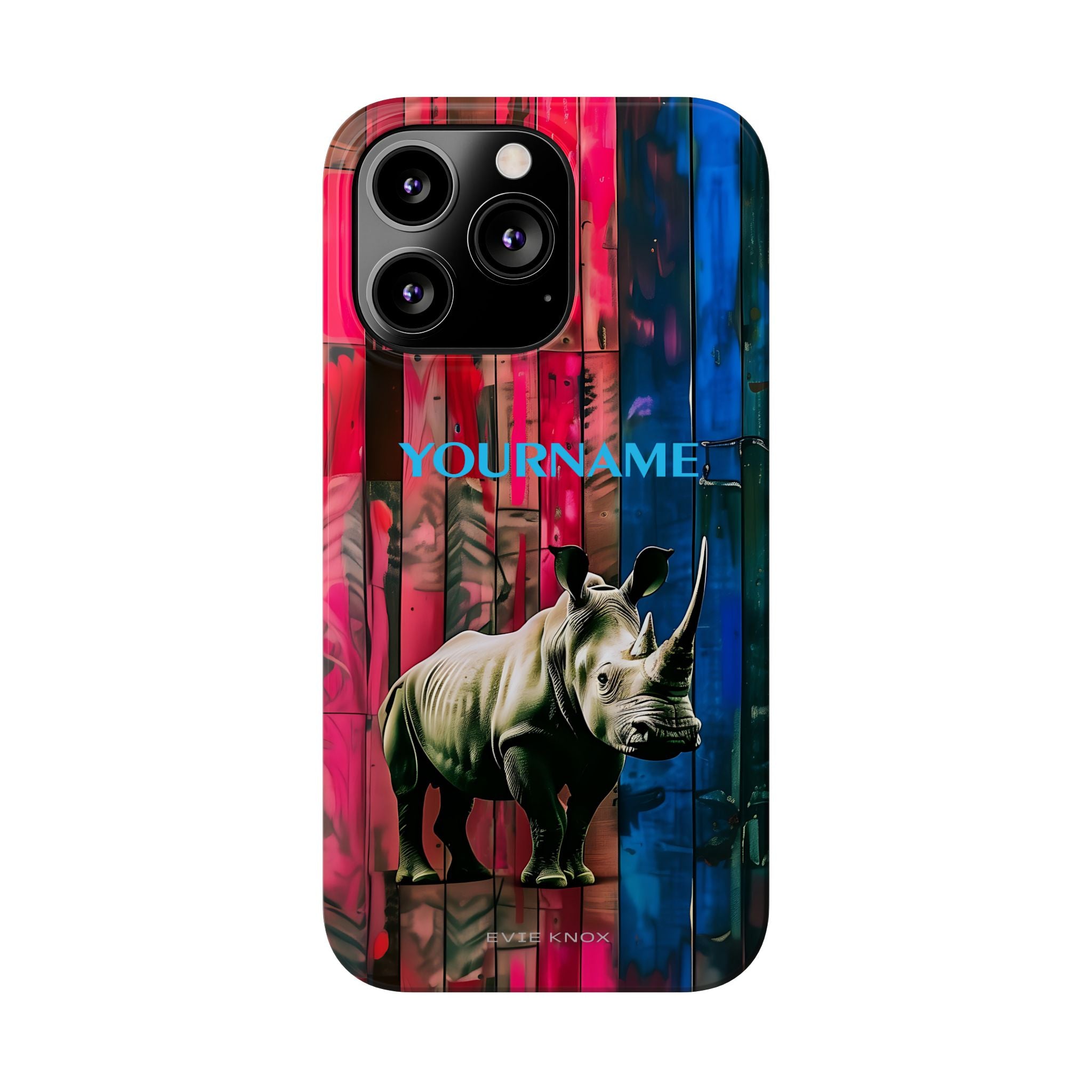 Rhino Pattern Slim Phone Case — Customized Colorful Wood Plank Design