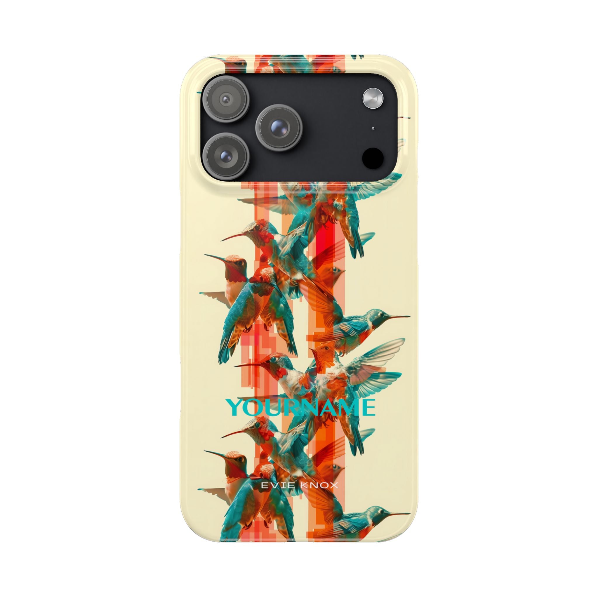Hummingbird Stripe Slim Phone Case — Retro Teal & Coral Protective Cover