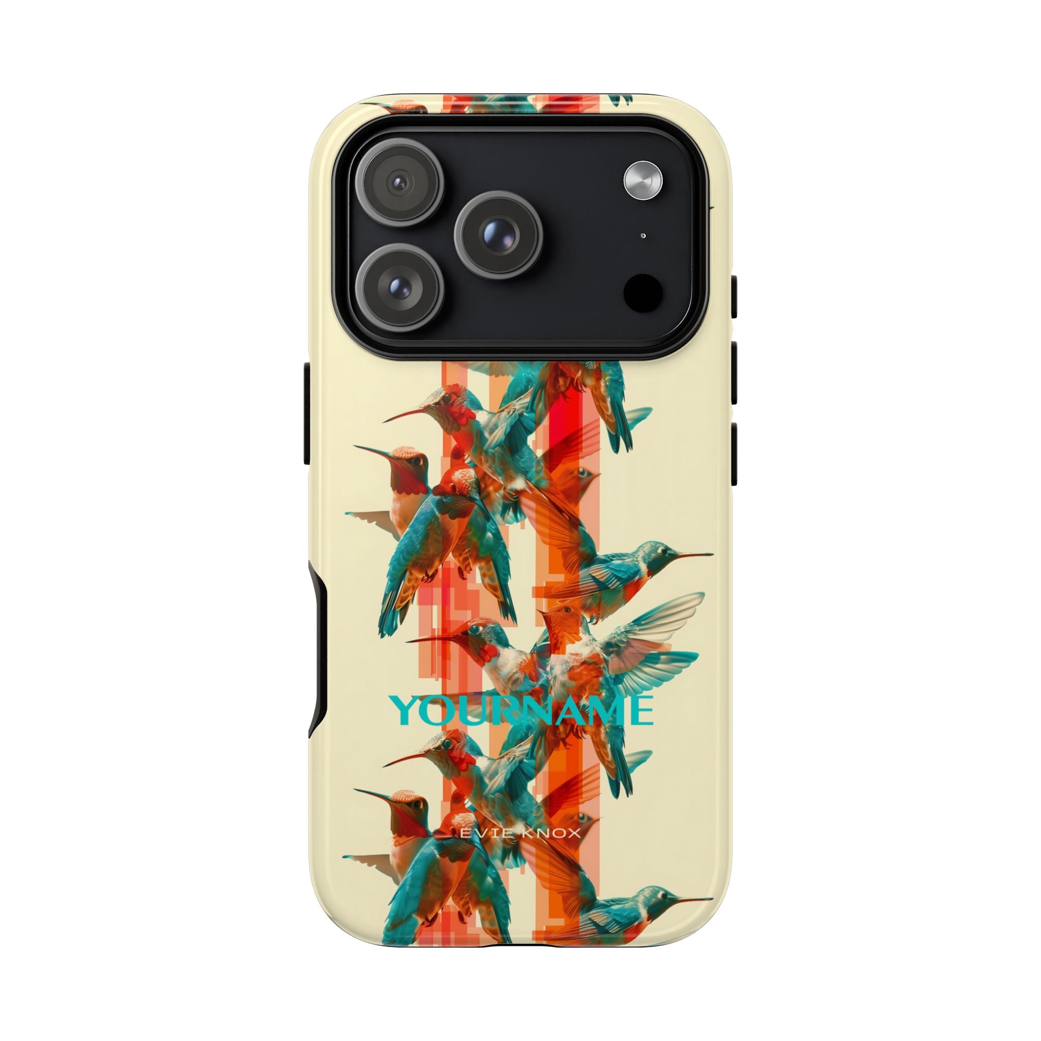 Hummingbird Stripe Tough Phone Case — Retro Teal & Coral Protective Cover