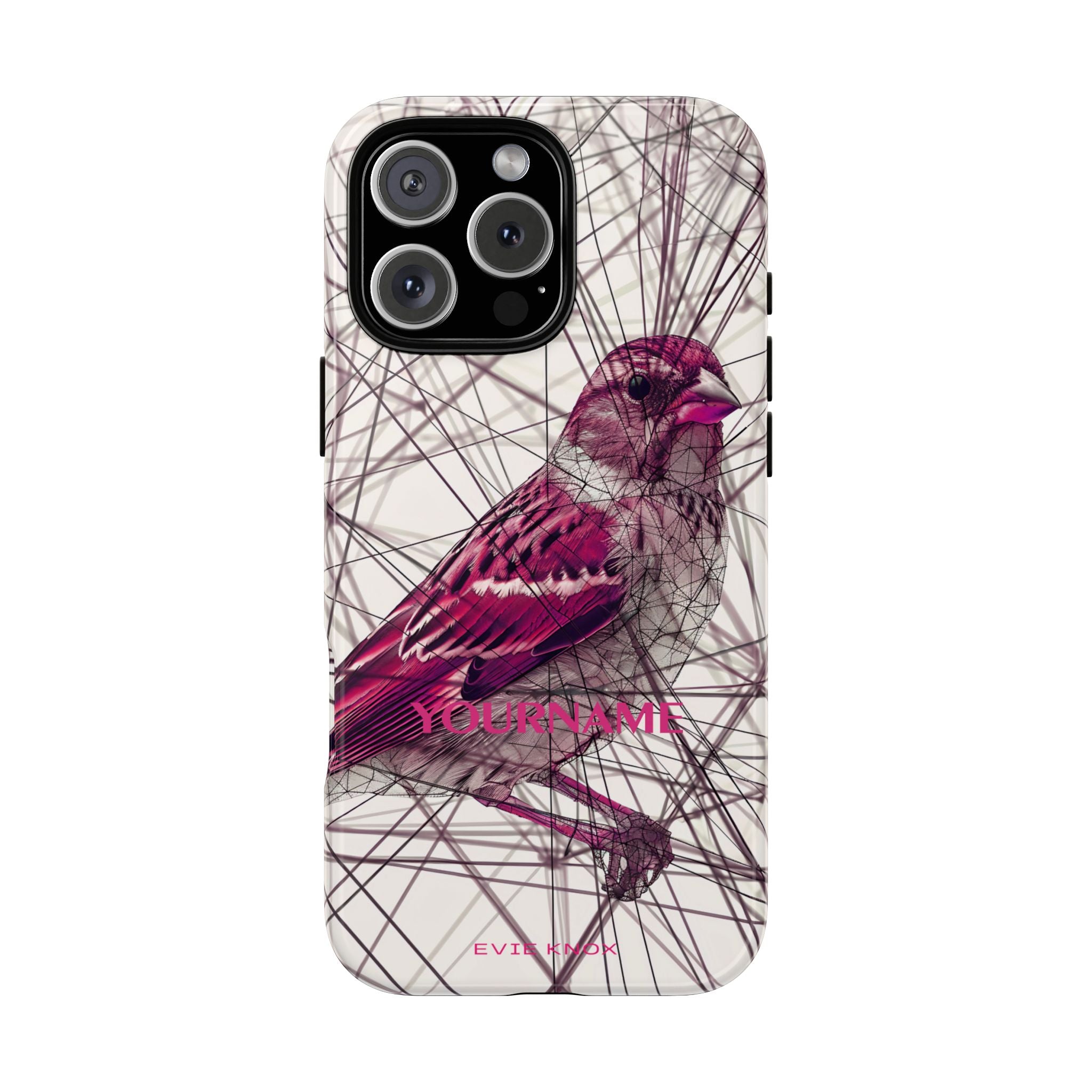 Pink Finch Bird Illustration on Abstract Line Background - Tough Phone Case