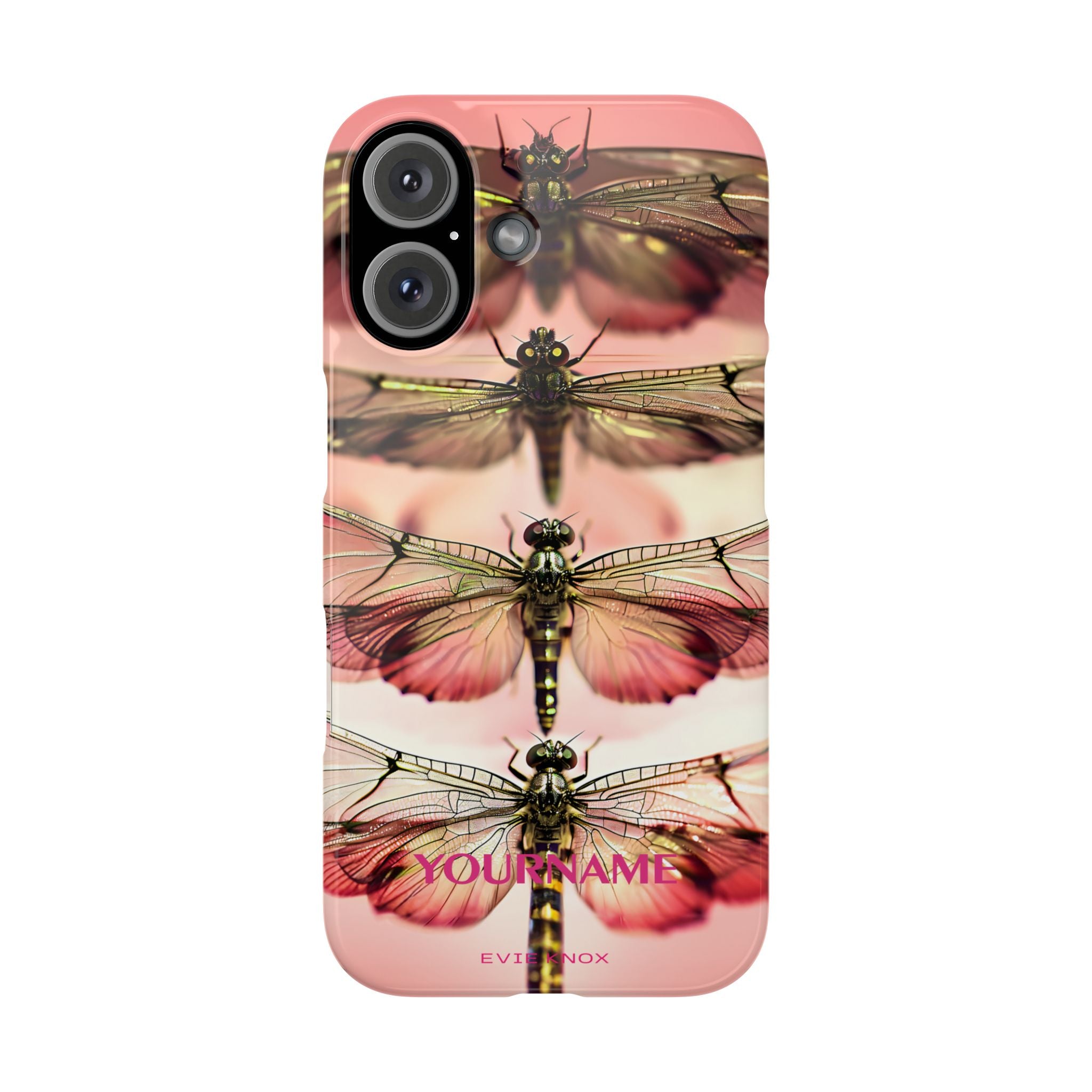 Dragonfly Array Slim Phone Case — Pink Floral Insect Art Protective Cover