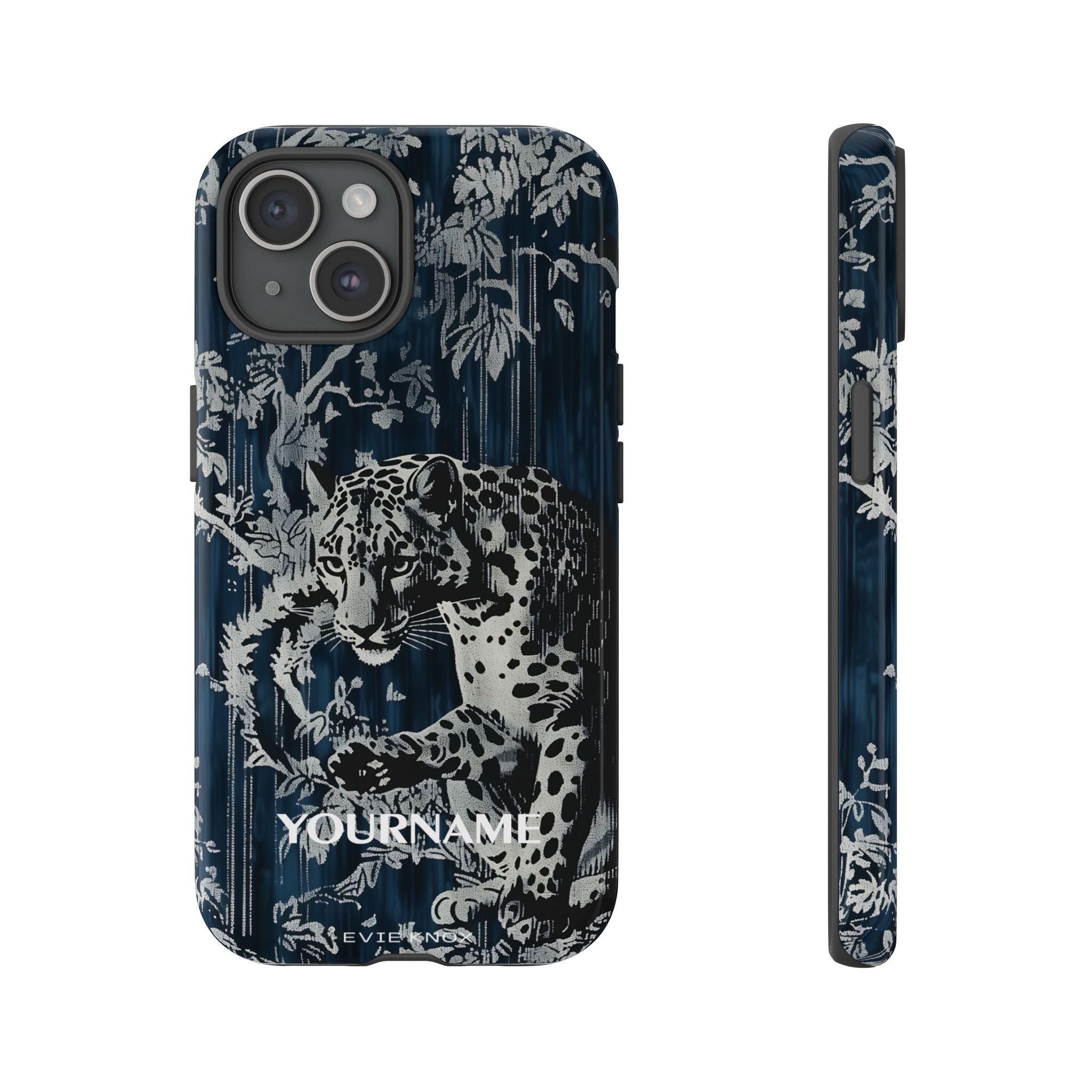 Indigo Leopard Phone Case — Tough Dark Floral iPhone Cover