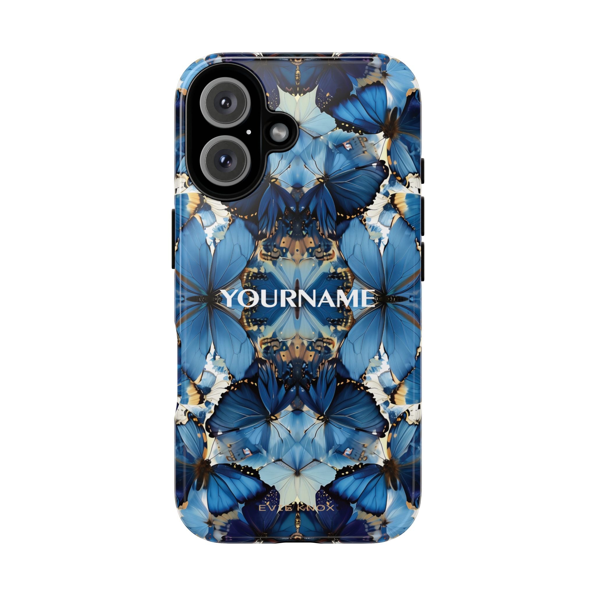 Blue Butterfly Phone Case — Personalized Tough Case with Kaleidoscope Design