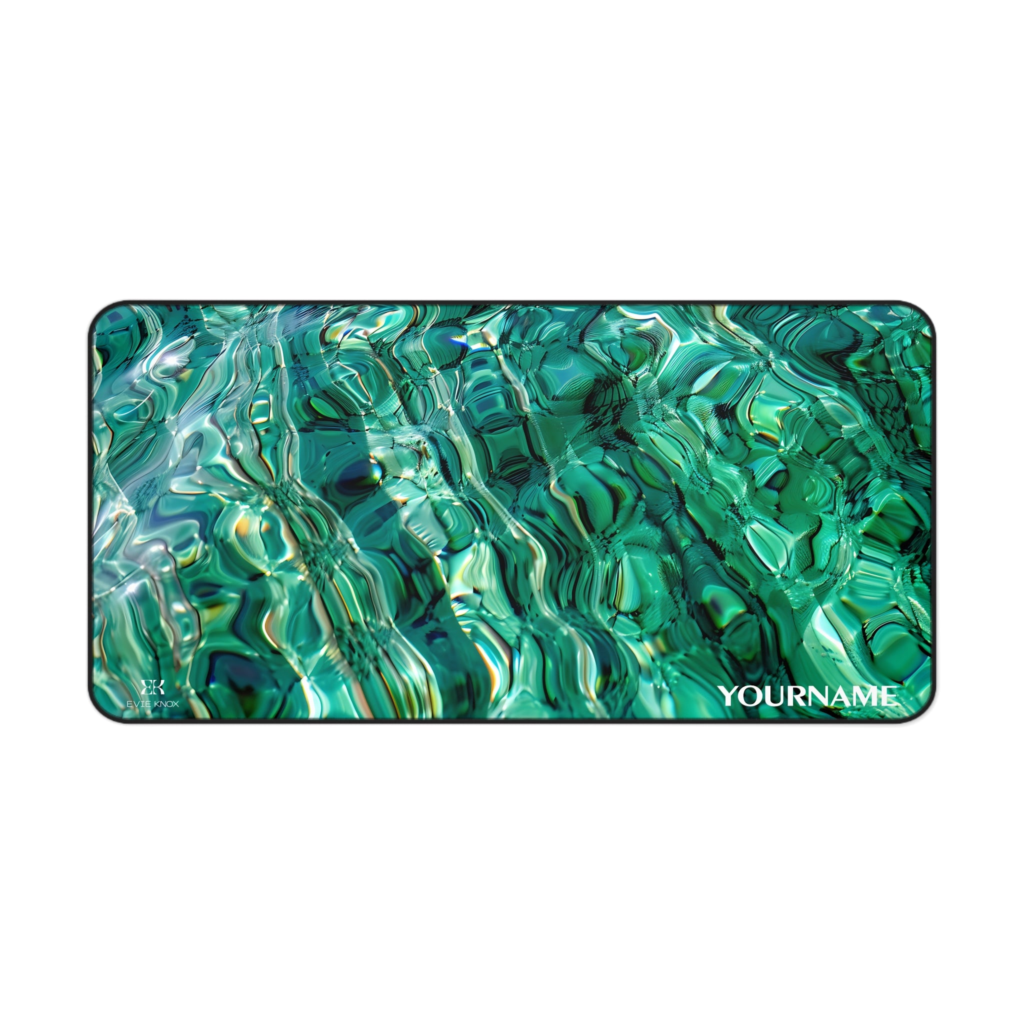 Aqua Ripple Desk Mat — Personalized Green Water Pattern Mouse Pad