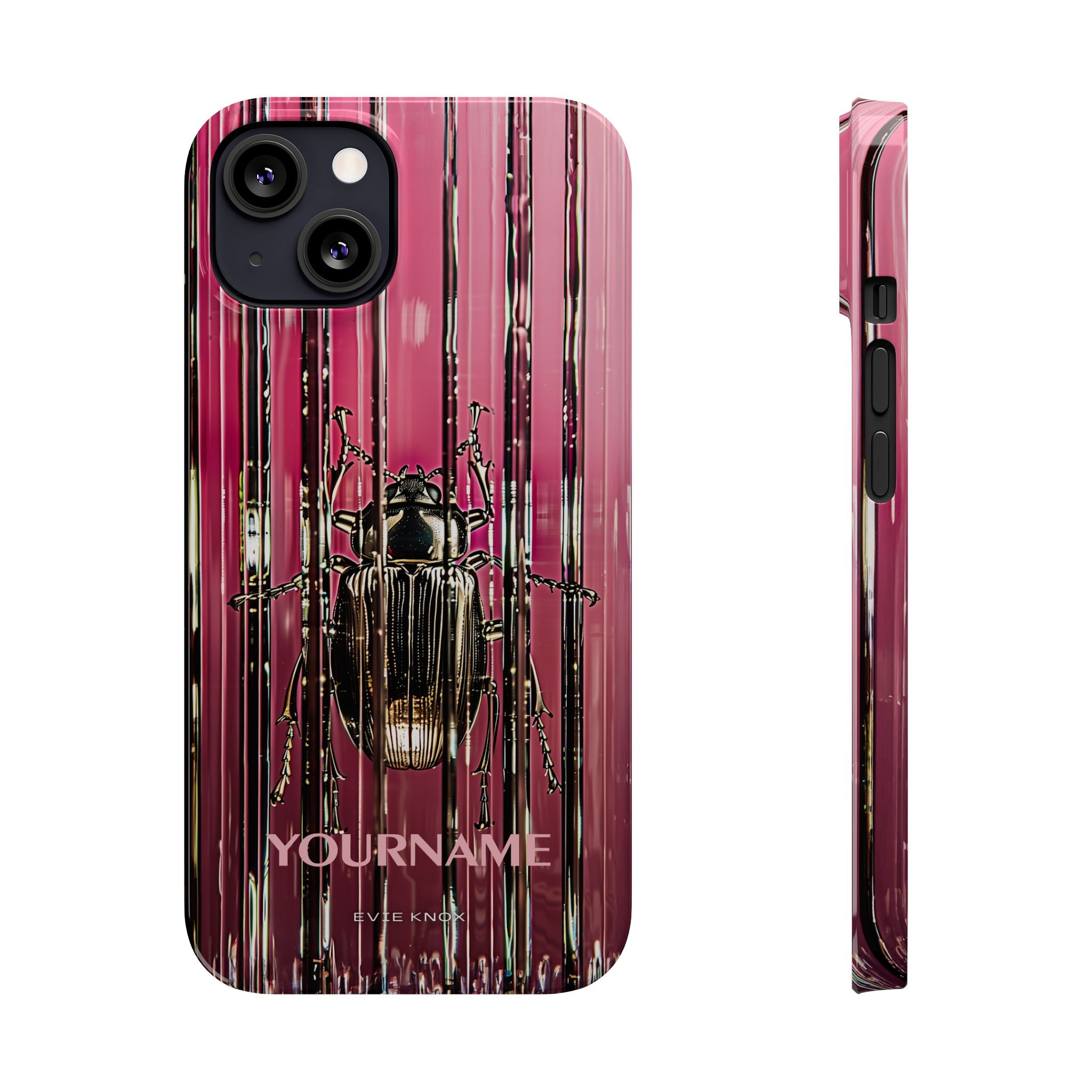 Pink Silver Beetle In Art Glass Slim iPhone Case — Personalized Phone Cover