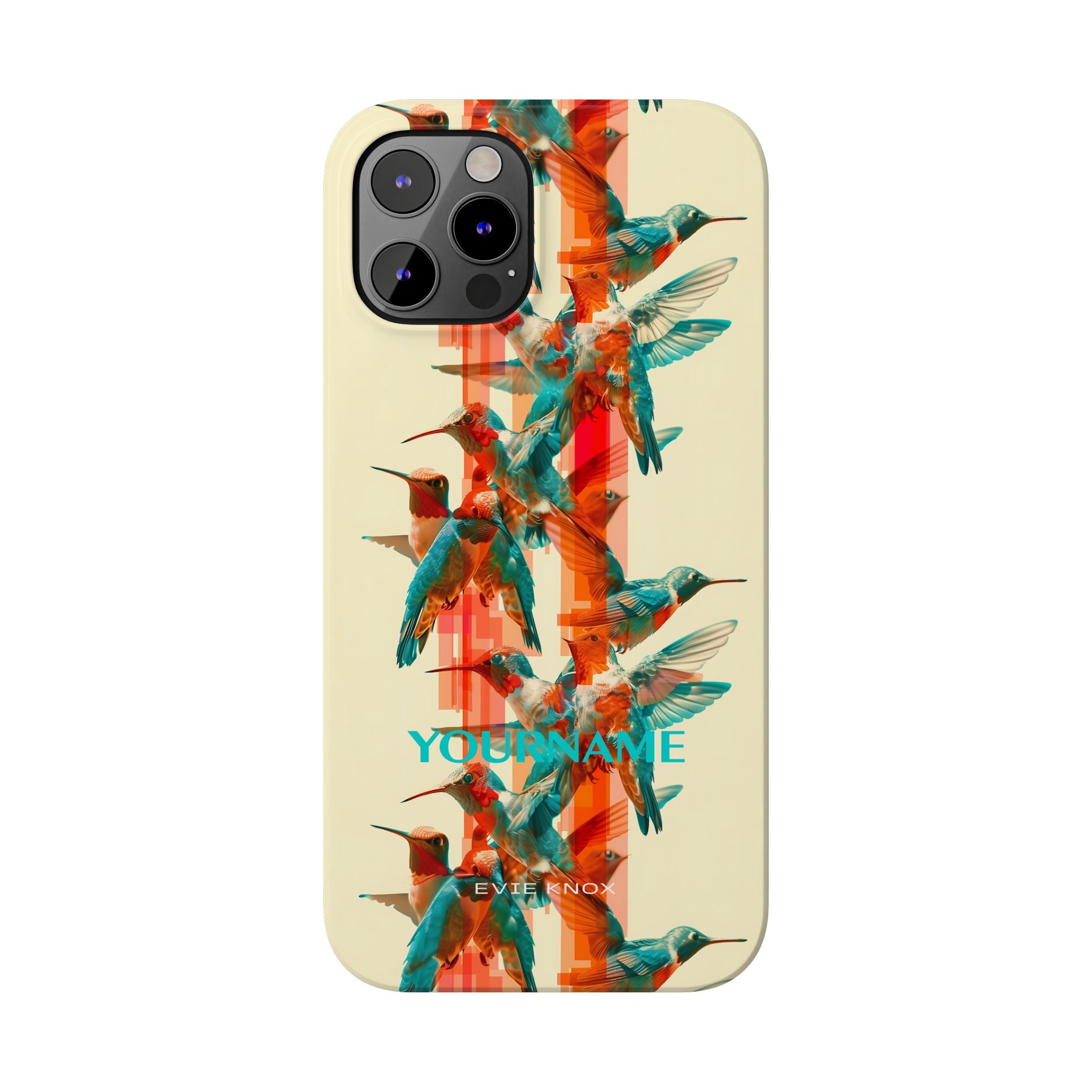 Hummingbird Stripe Slim Phone Case — Retro Teal & Coral Protective Cover