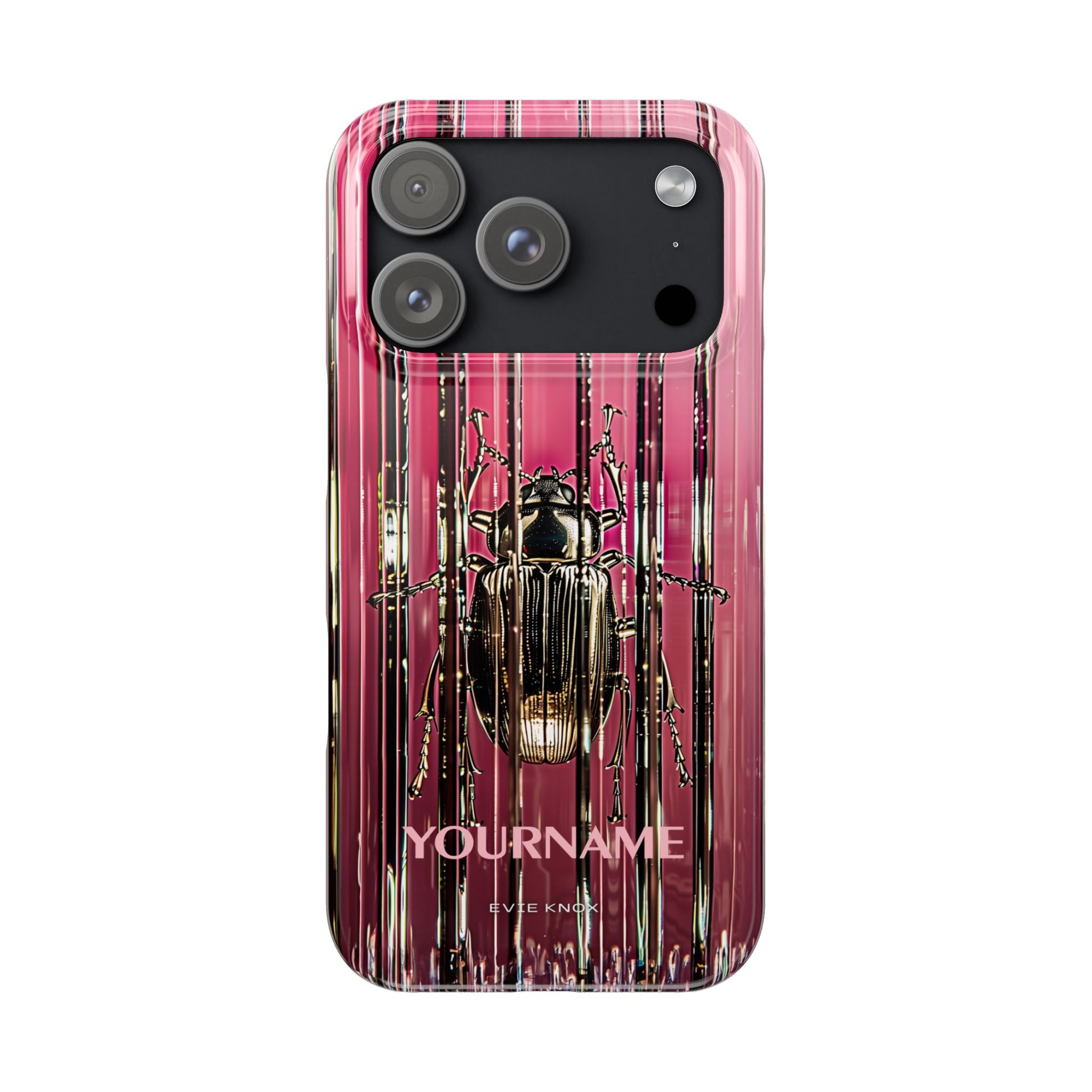 Pink Silver Beetle In Art Glass Slim iPhone Case — Personalized Phone Cover