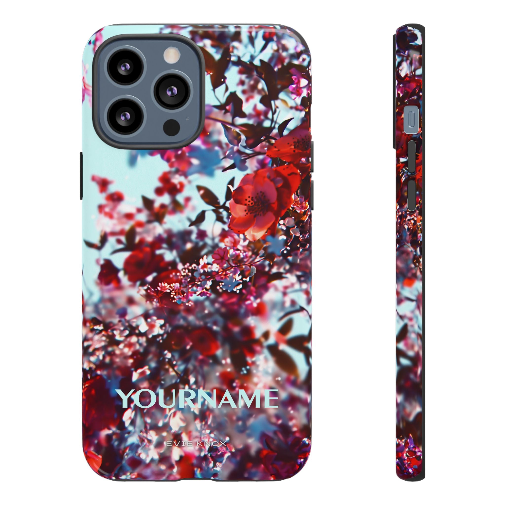 Red Cherry Blossom Floral Tough iPhone Case — Customizable Protective Cover