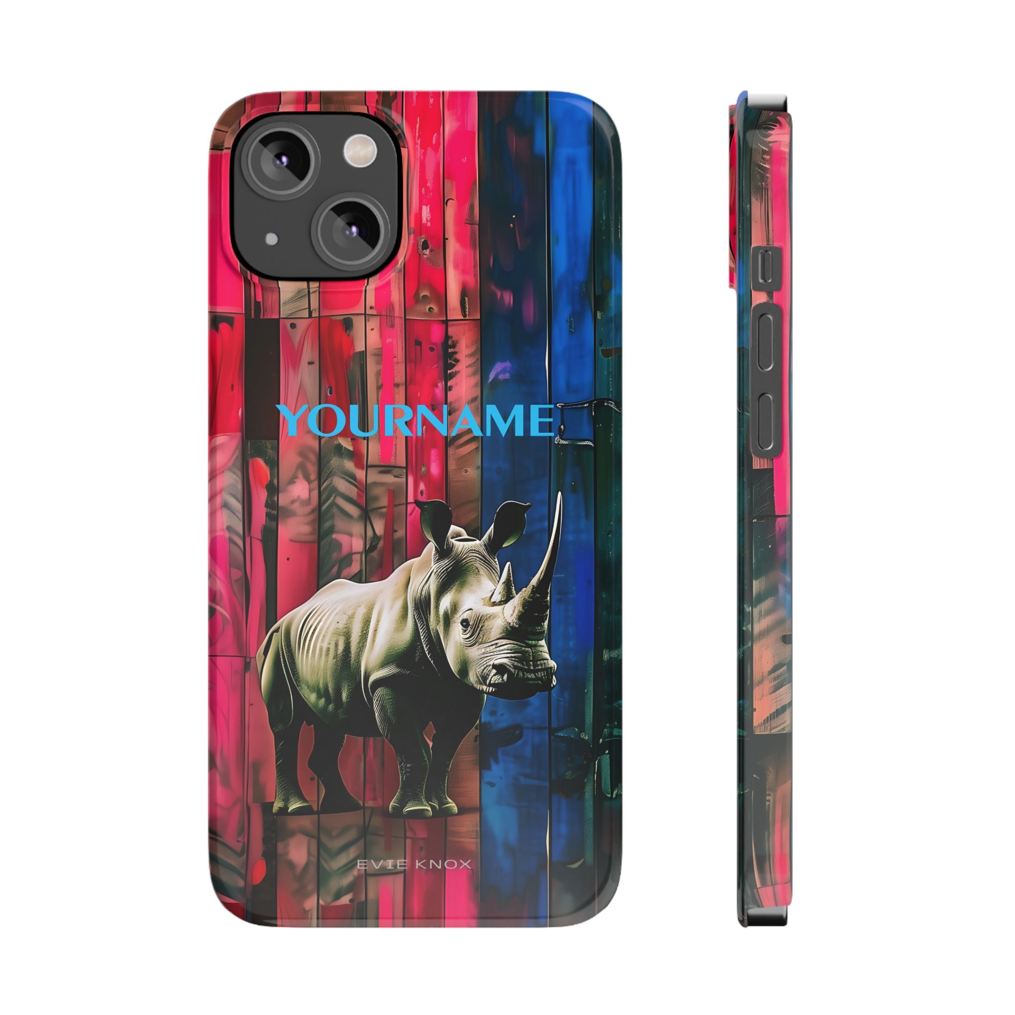 Rhino Pattern Slim Phone Case — Customized Colorful Wood Plank Design