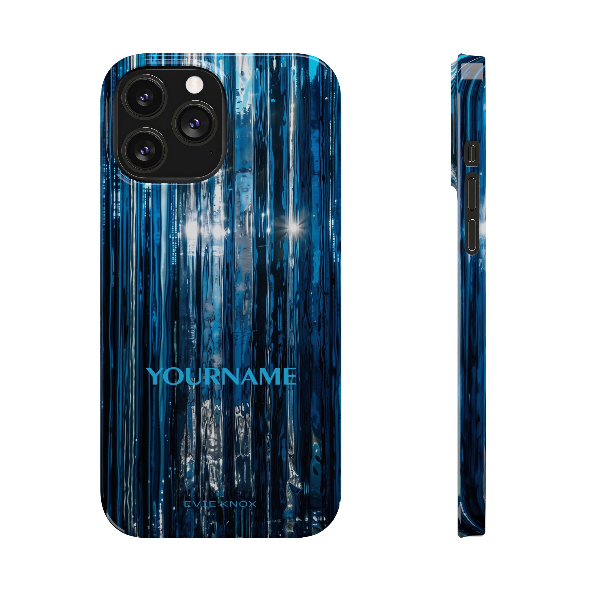Blue Ribbed Art Glass Effect Slim iPhone Case - Personalized Phone case