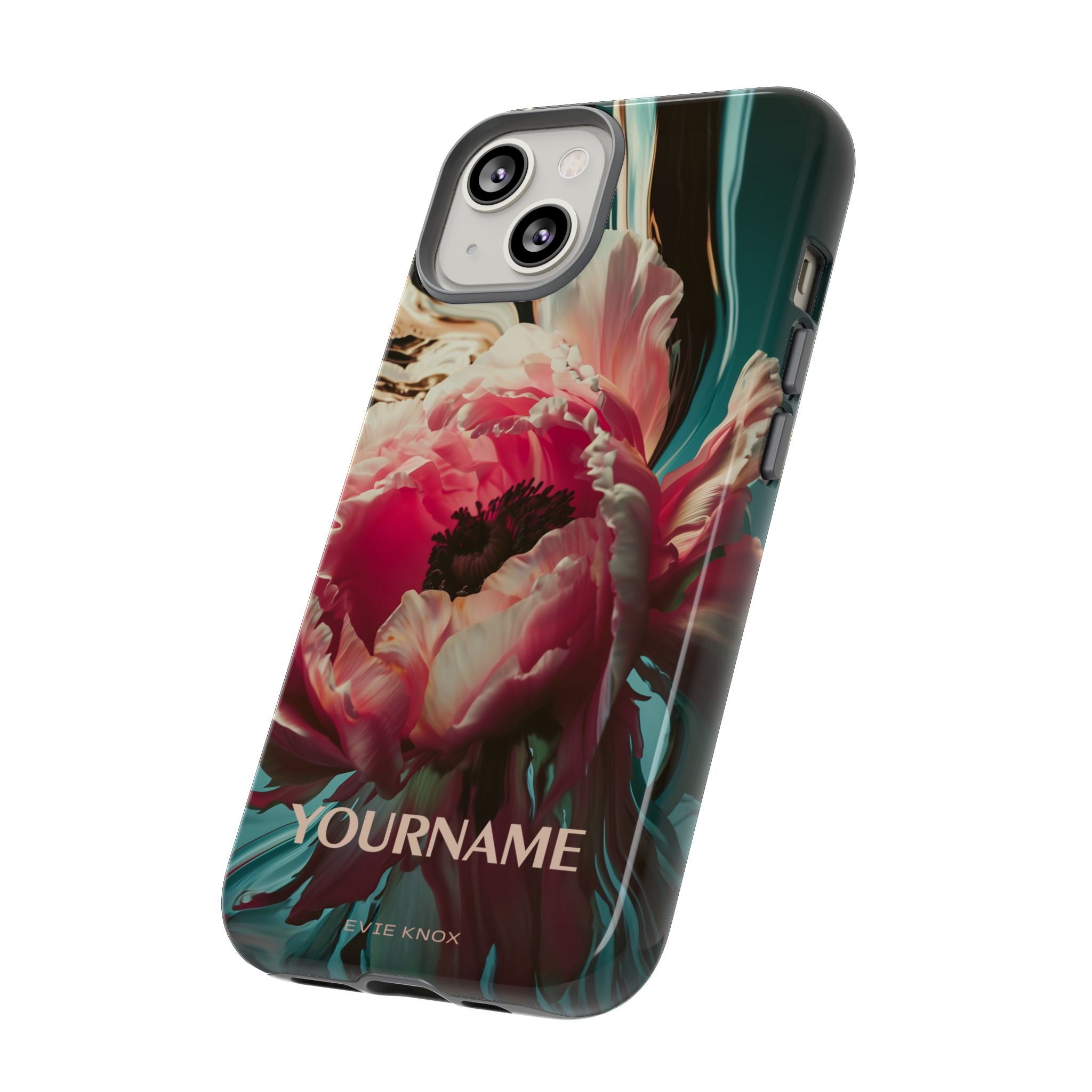 Floral Splash Tough Phone Case — Dark Teal & Pink Peony Design