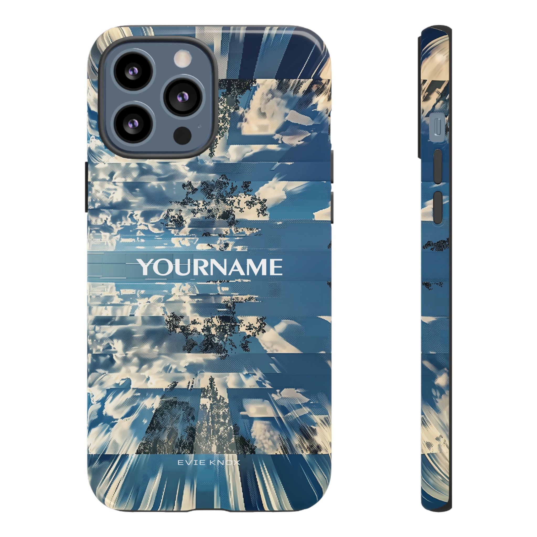 Abstract Prismatic Blue Sky Tough Phone Case — Glitch Cloudscape Design