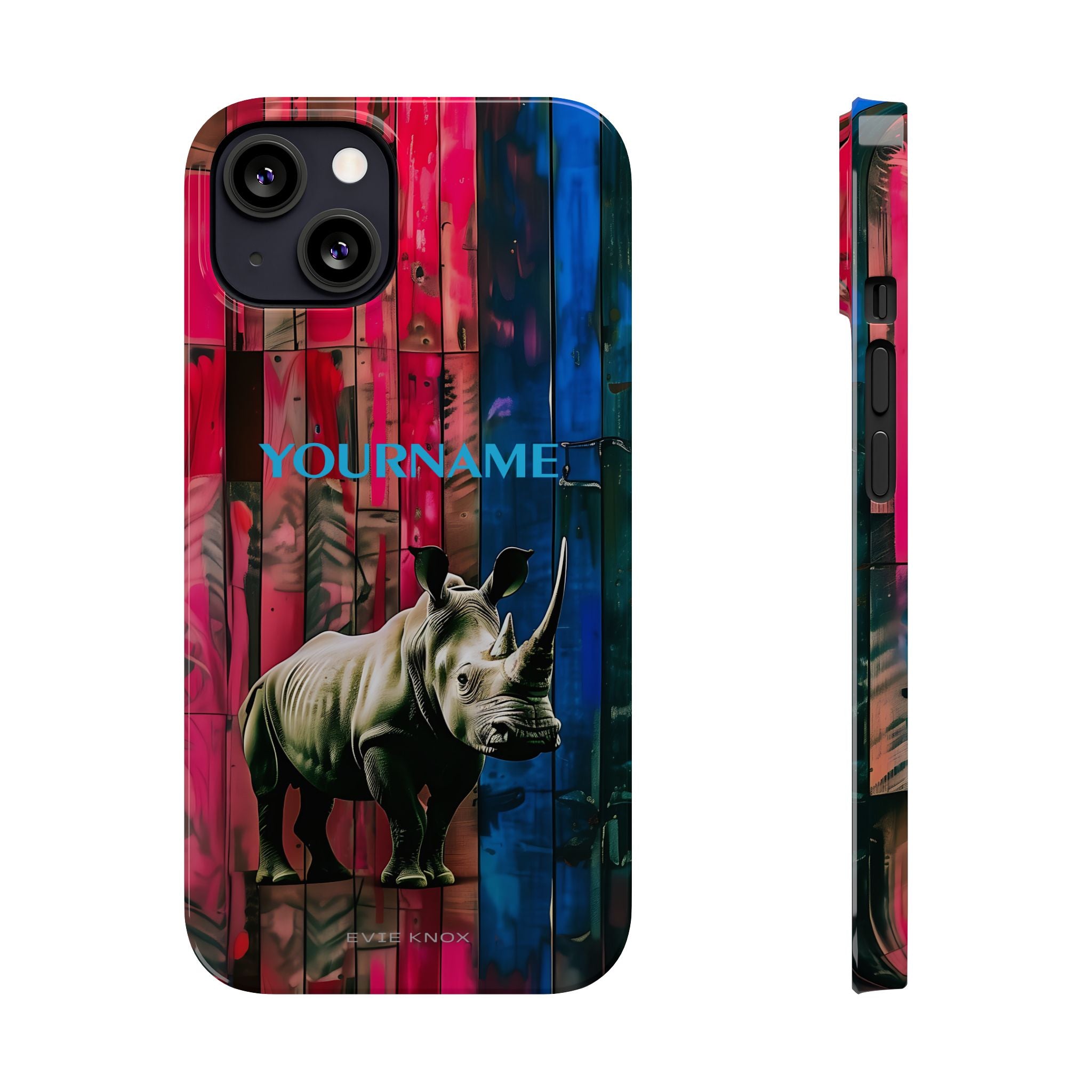 Rhino Pattern Slim Phone Case — Customized Colorful Wood Plank Design