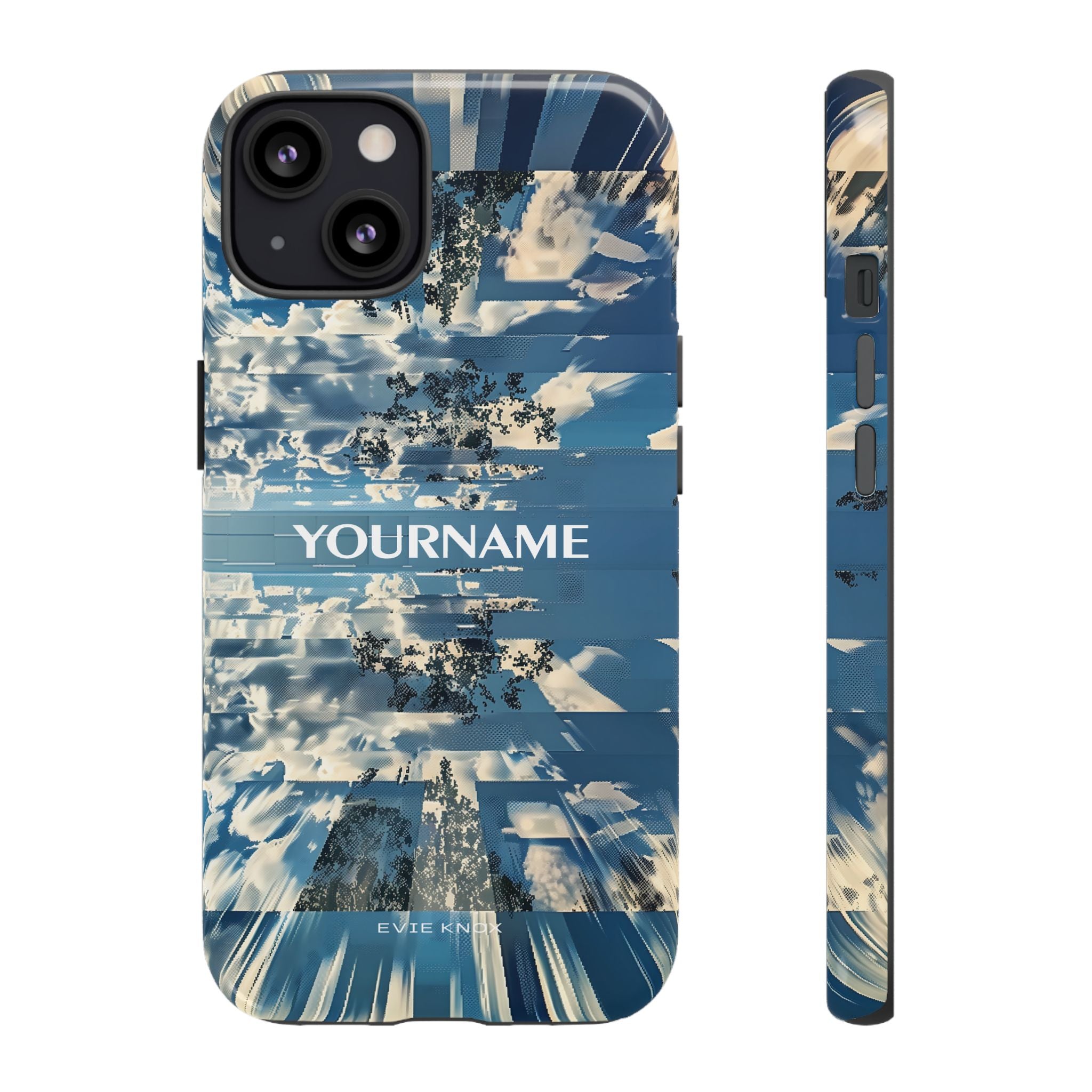 Abstract Prismatic Blue Sky Tough Phone Case — Glitch Cloudscape Design