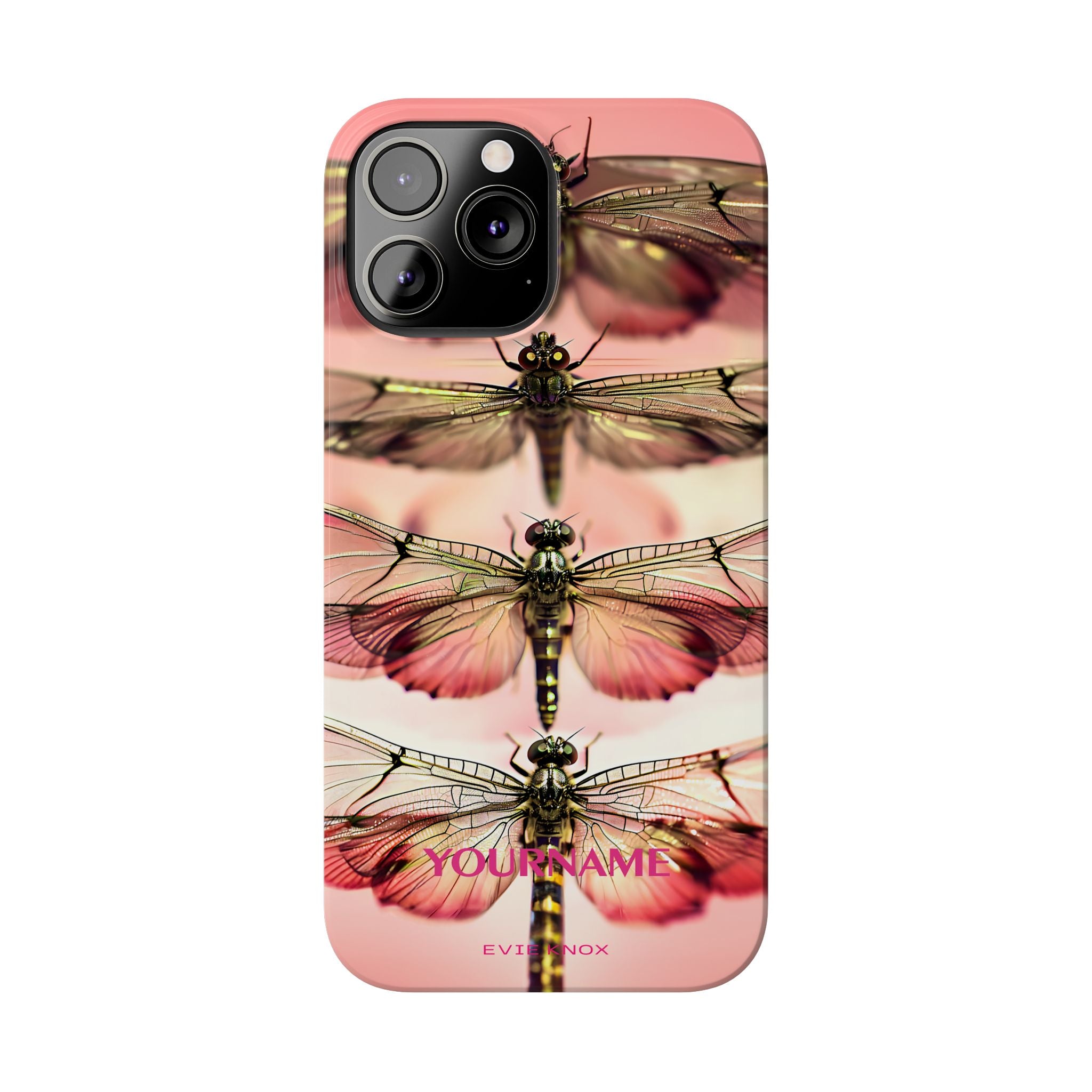 Dragonfly Array Slim Phone Case — Pink Floral Insect Art Protective Cover