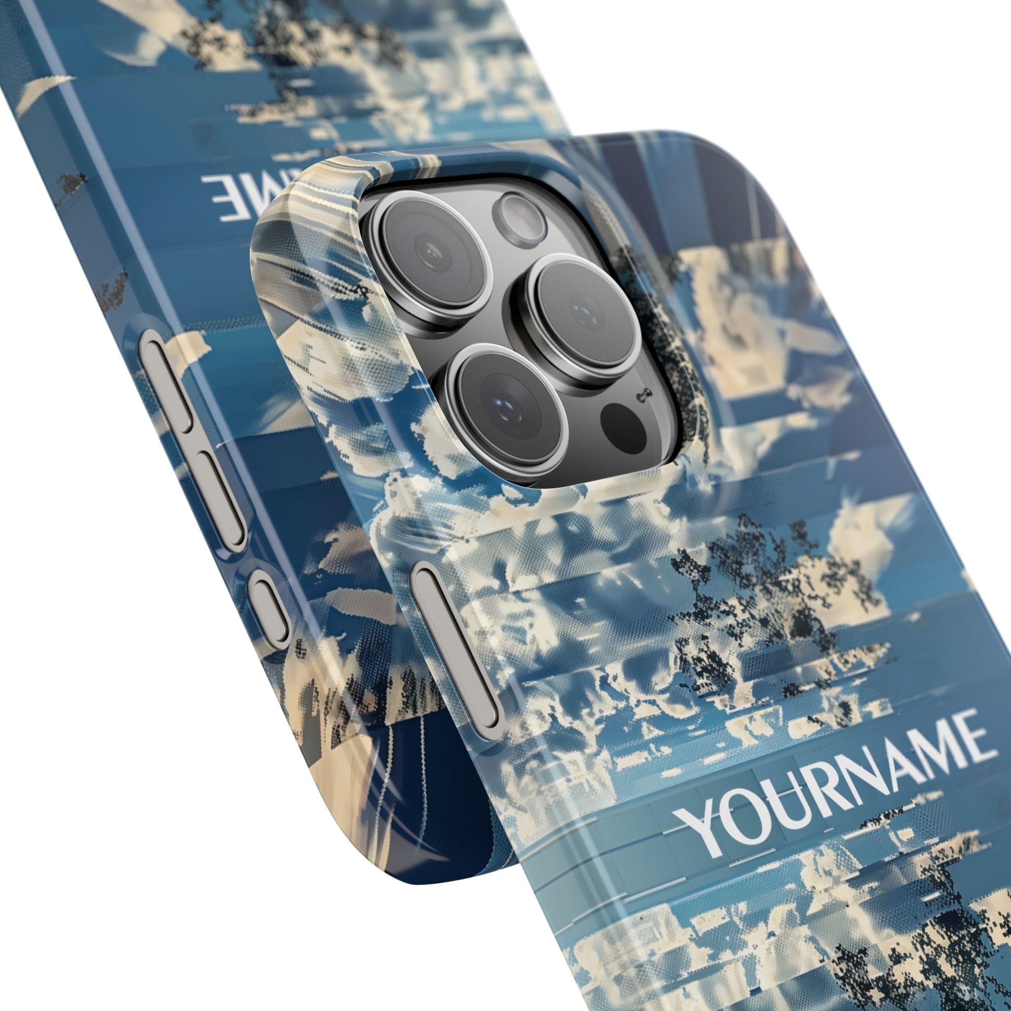 Abstract Prismatic Blue Sky Slim Phone Case — Glitch Cloudscape Design