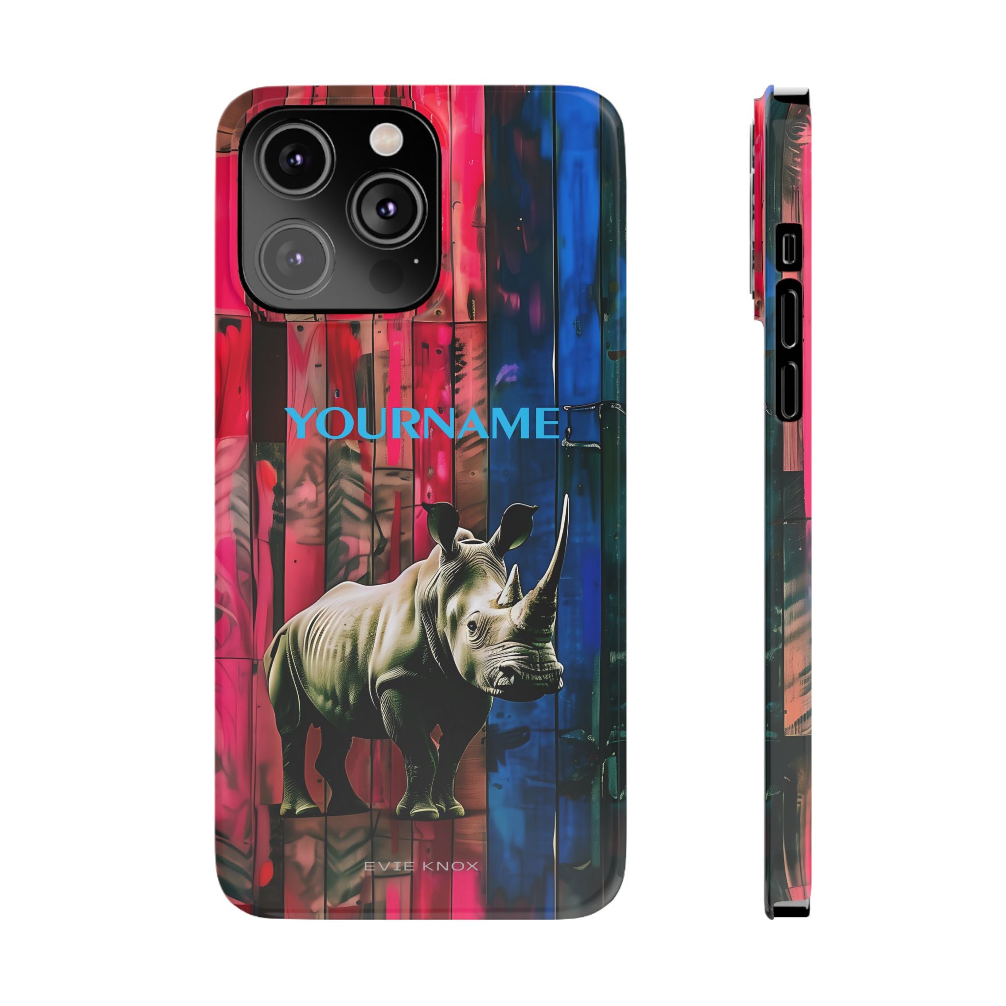 Rhino Pattern Slim Phone Case — Customized Colorful Wood Plank Design