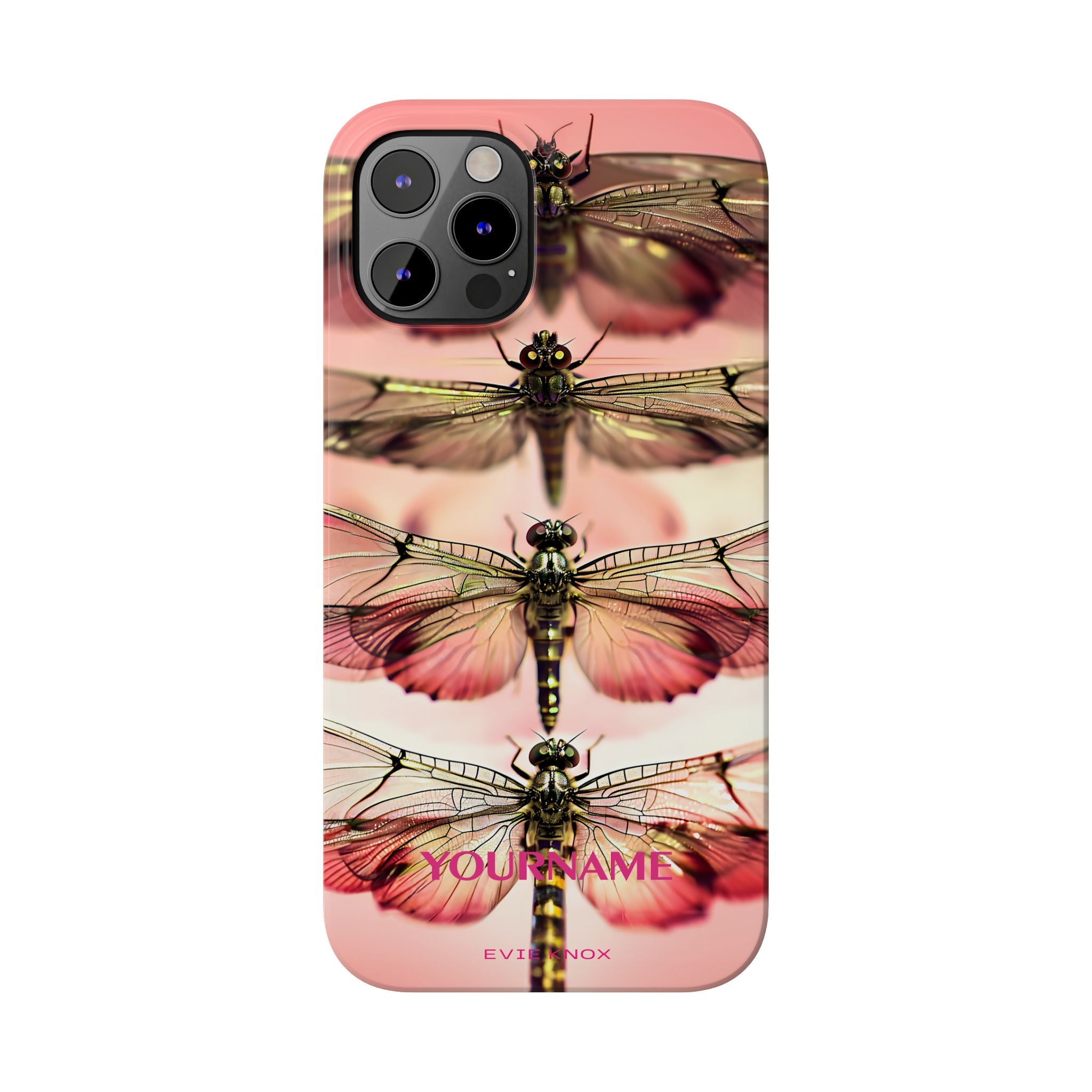 Dragonfly Array Slim Phone Case — Pink Floral Insect Art Protective Cover
