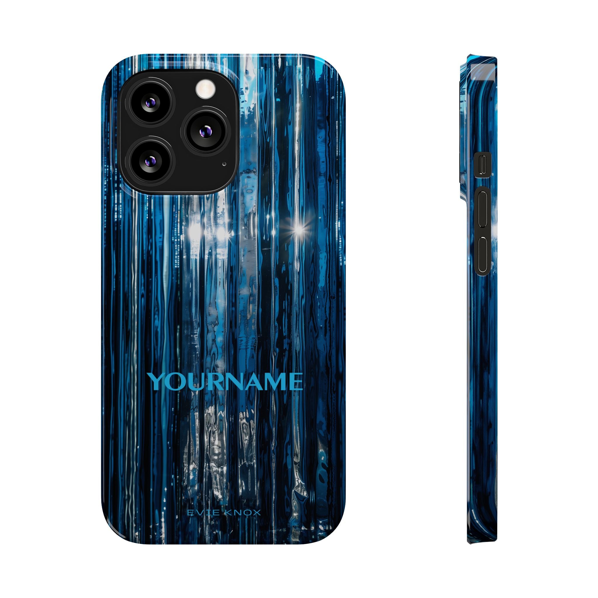 Blue Ribbed Art Glass Effect Slim iPhone Case - Personalized Phone case
