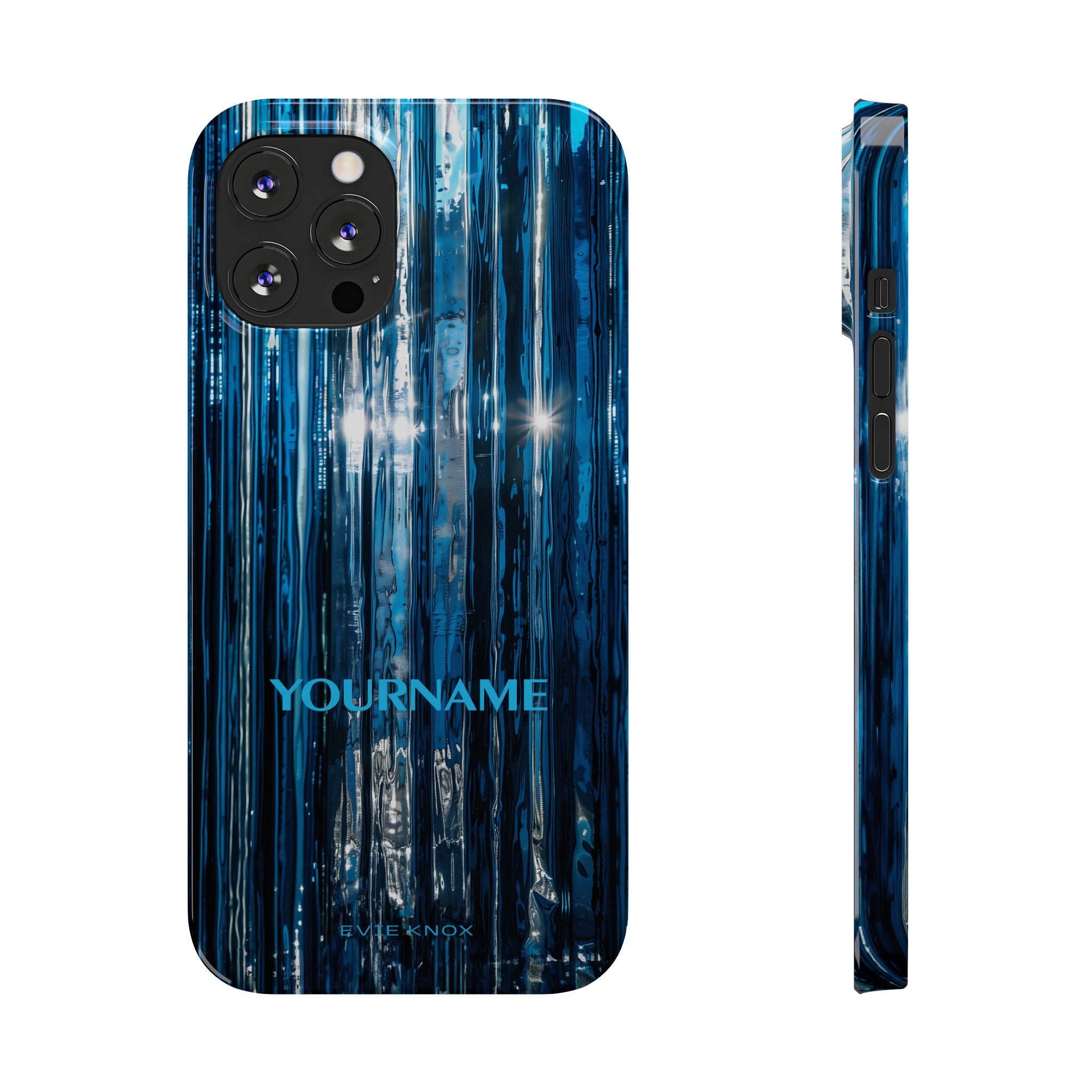 Blue Ribbed Art Glass Effect Slim iPhone Case - Personalized Phone case